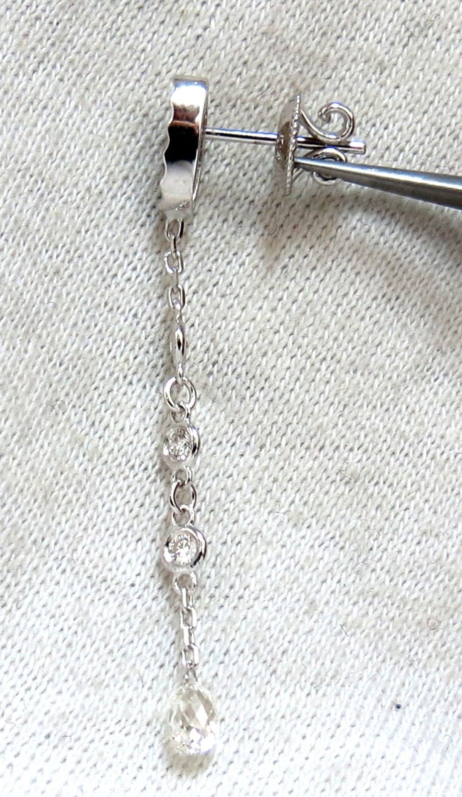 1.64ct Natural Briolette Diamonds Dangle Earrings 14kt