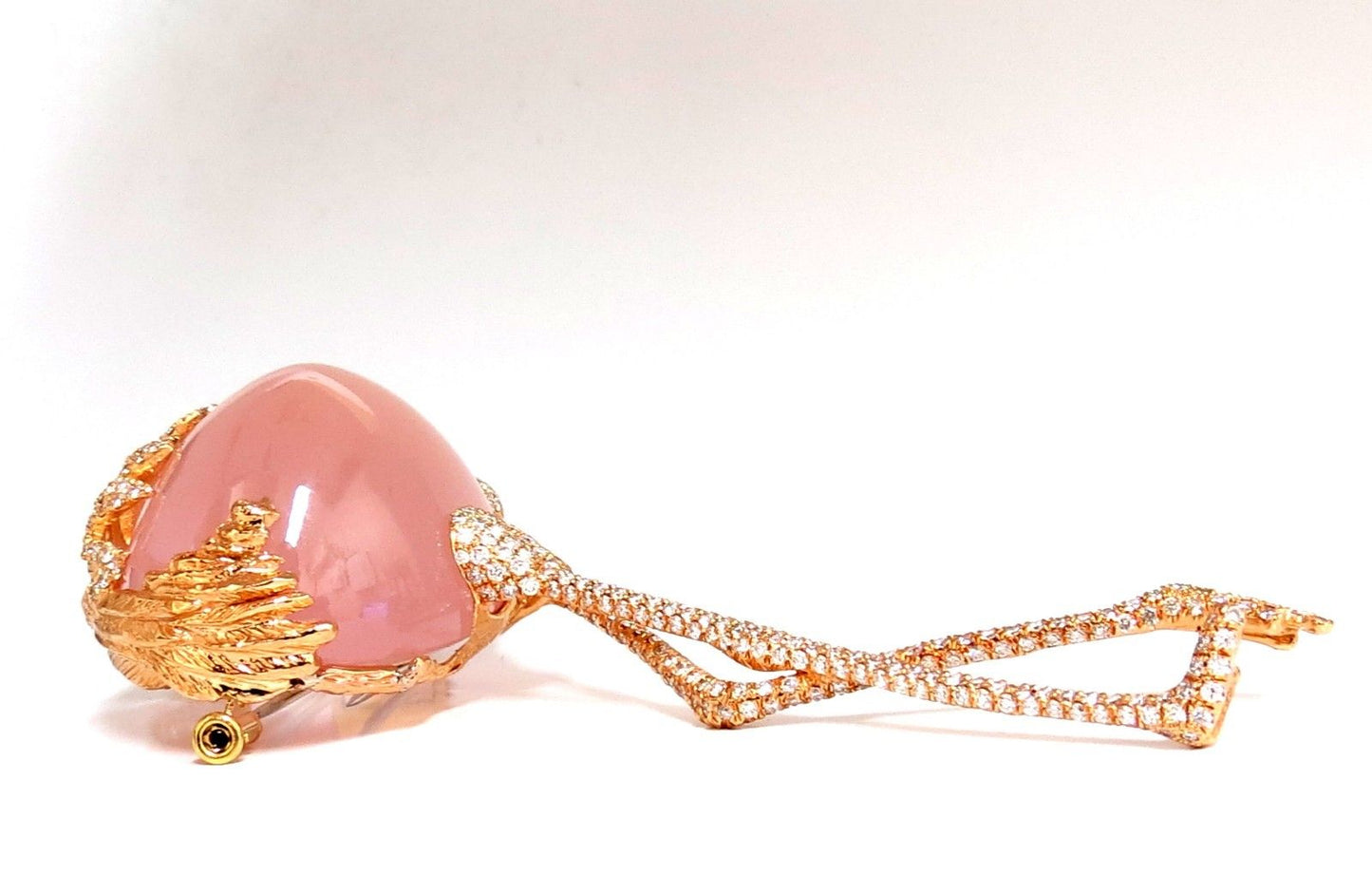 GIA 178ct Natural Rose Quartz Artisan Sexy Flamingo Brooch pin 18kt
