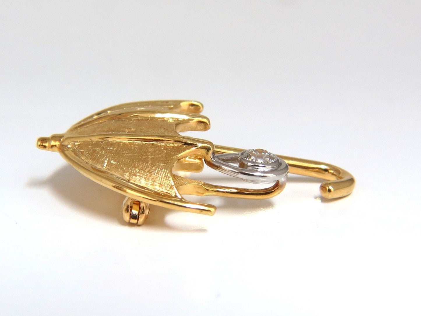 .50ct Diamond Umbrella brooch pin 14kt & Rain Drop