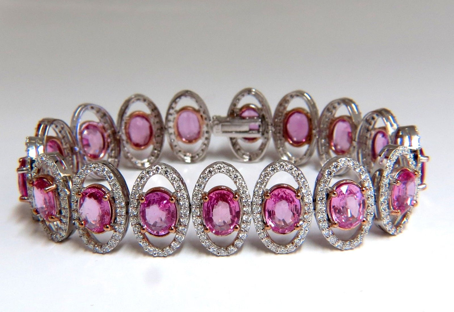 27.47ct natural Vivid Pink Sapphire diamond bracelet 14kt g/vs pink halo prime