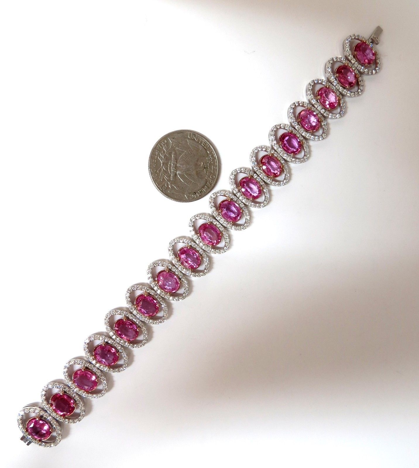 27.47ct natural Vivid Pink Sapphire diamond bracelet 14kt g/vs pink halo prime