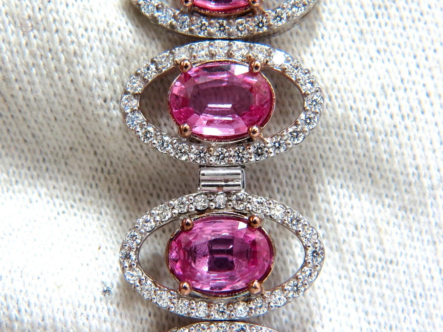 27.47ct natural Vivid Pink Sapphire diamond bracelet 14kt g/vs pink halo prime