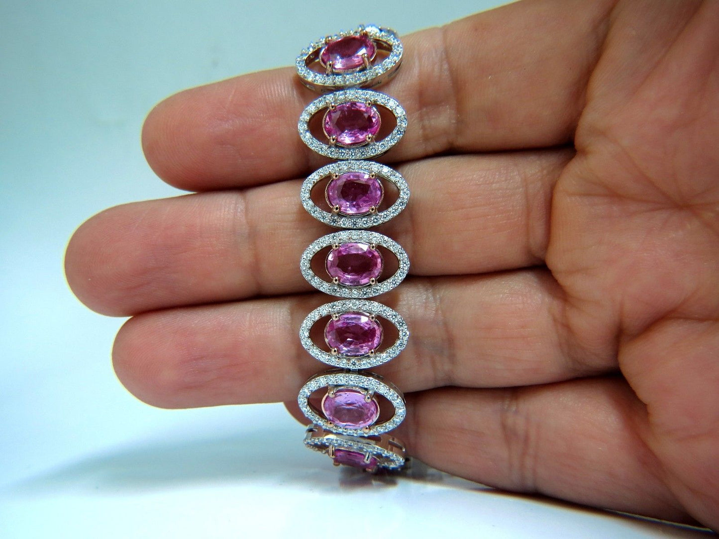 27.47ct natural Vivid Pink Sapphire diamond bracelet 14kt g/vs pink halo prime