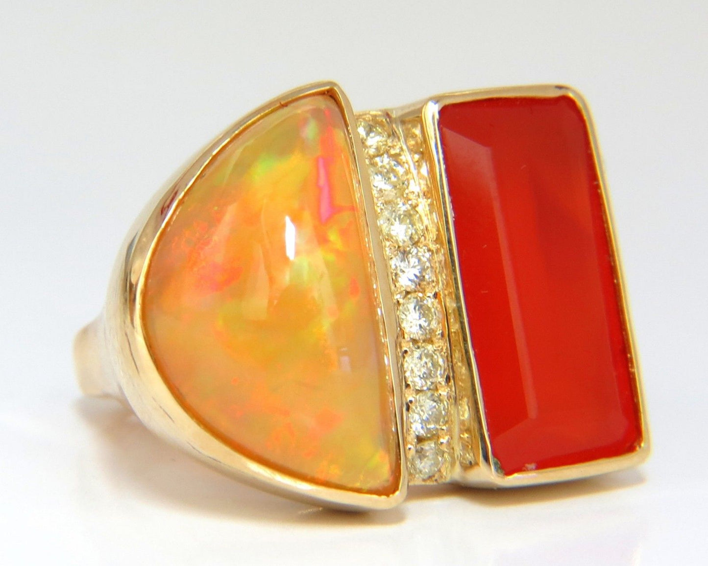 17.44ct Natural Opal & Garnet Diamonds ring 14kt Deco Prime