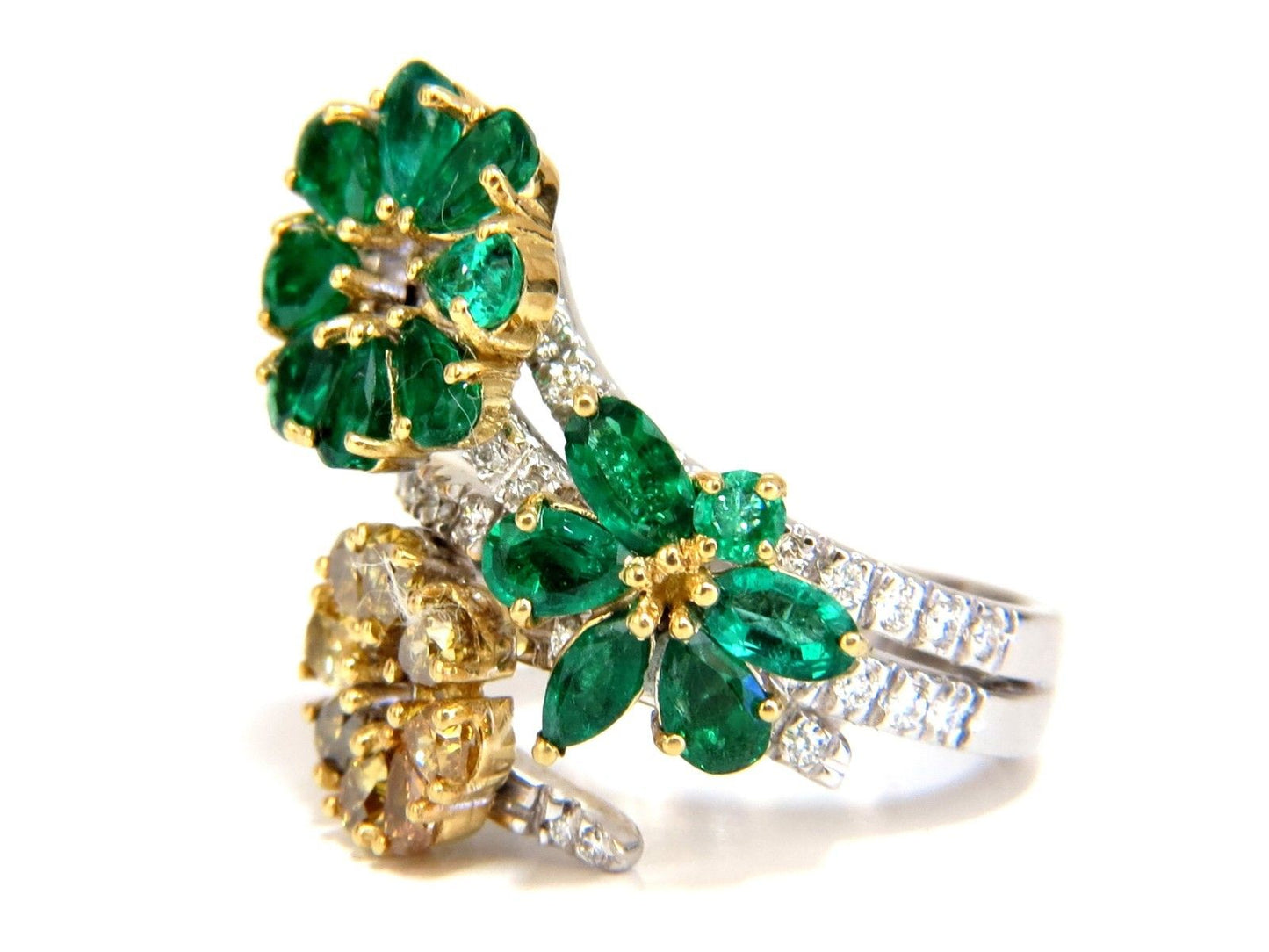 4.36ct Natural Emeralds diamond cocktail cluster ring 18kt