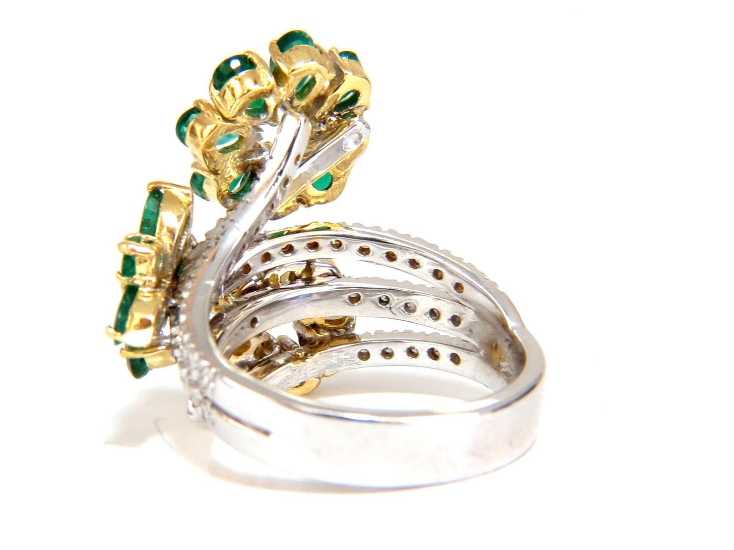 4.36ct Natural Emeralds diamond cocktail cluster ring 18kt