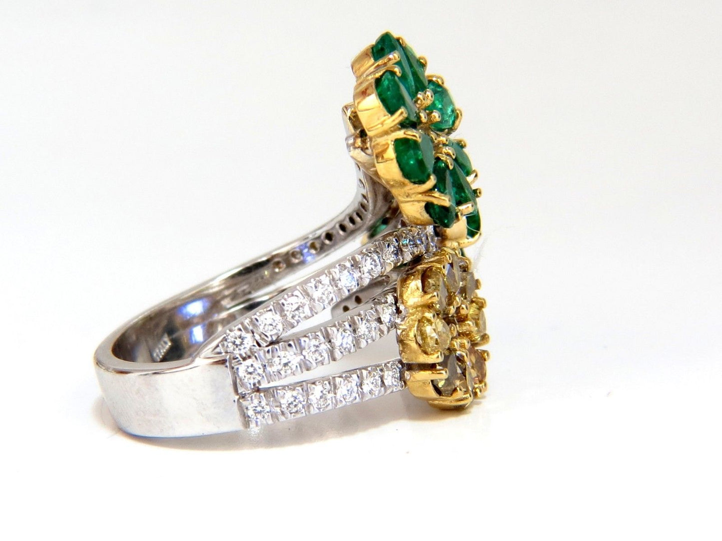 4.36ct Natural Emeralds diamond cocktail cluster ring 18kt