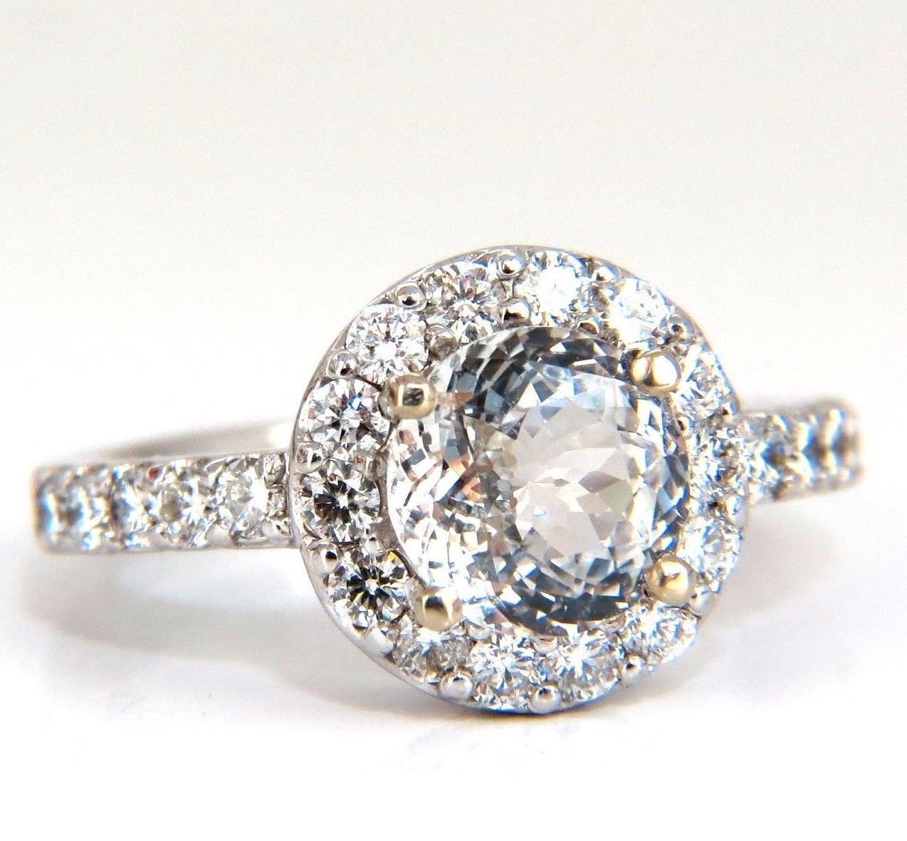 GIA Certified 3.28ct natural white sapphire diamonds ring 14kt halo prime