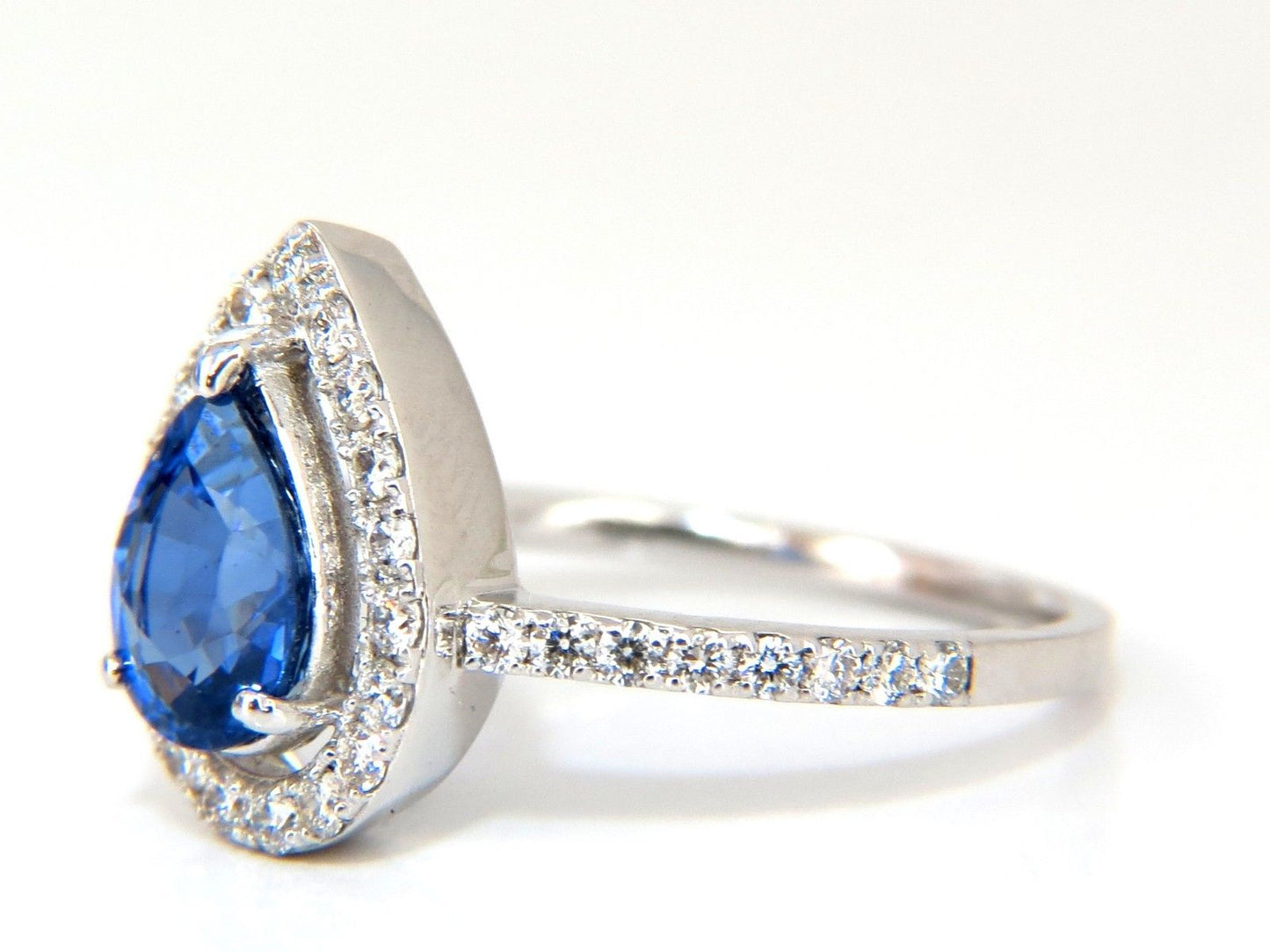 1.98ct natural sapphire diamonds halo pear ring 14kt