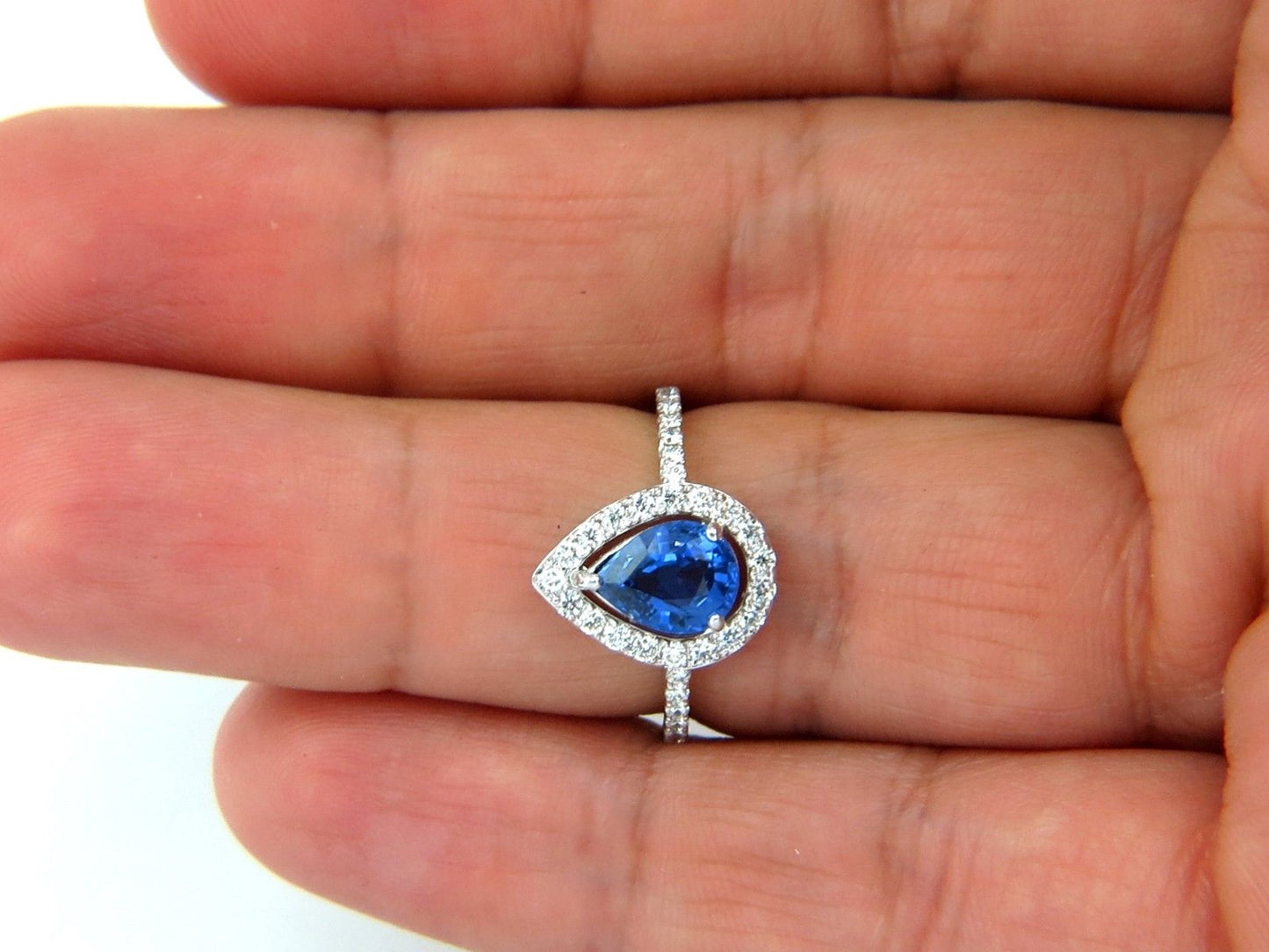 1.98ct natural sapphire diamonds halo pear ring 14kt