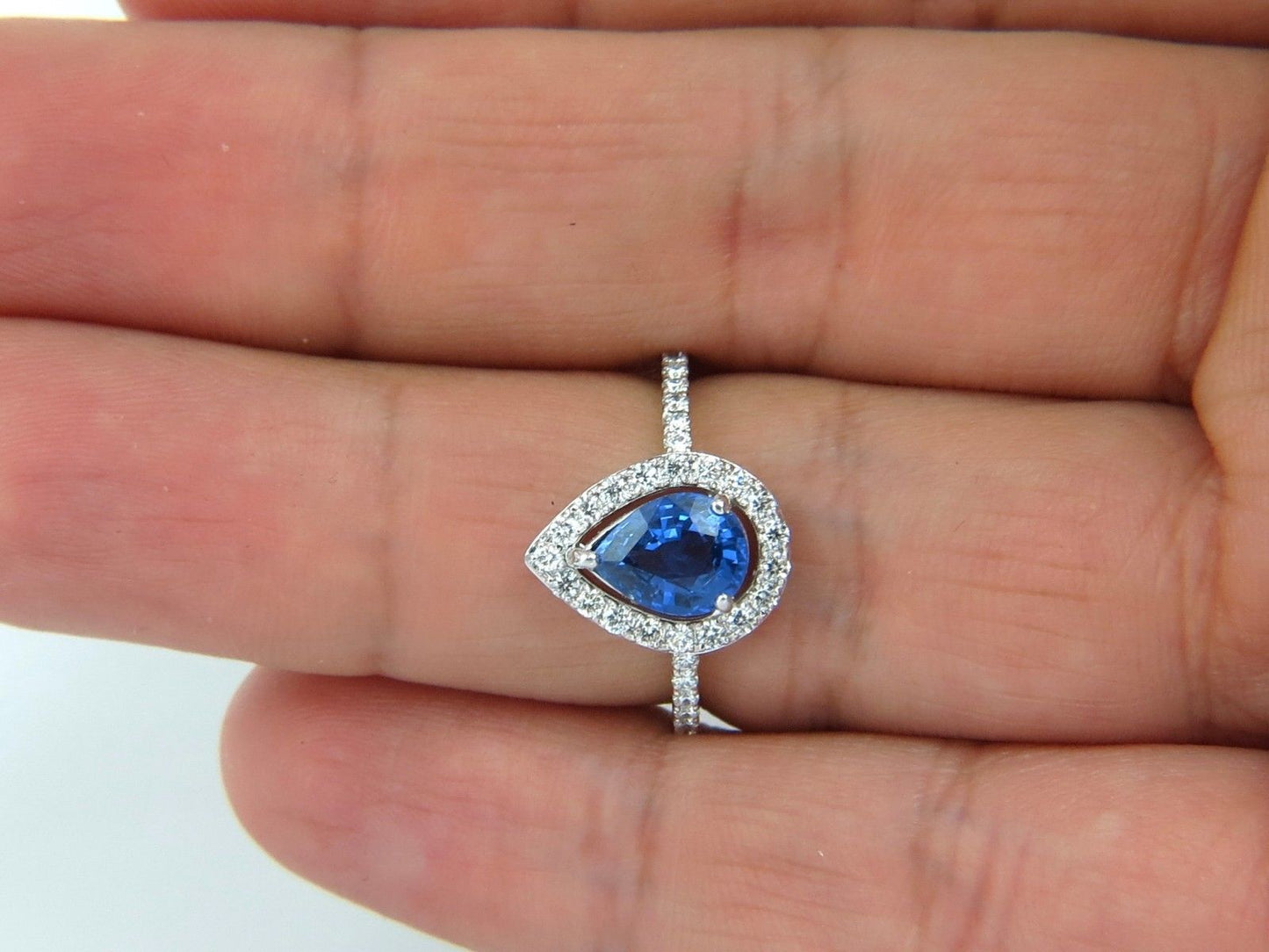1.98ct natural sapphire diamonds halo pear ring 14kt