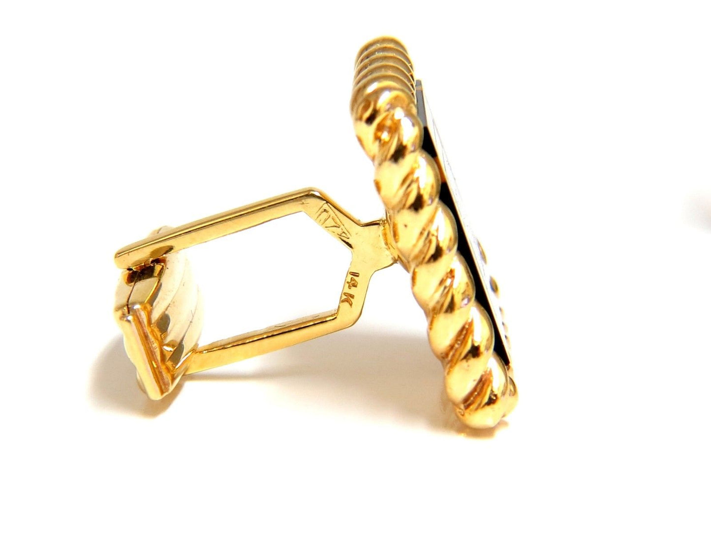 14kt Inlay Onyx Lapis & Tiger Eye Twist cufflinks