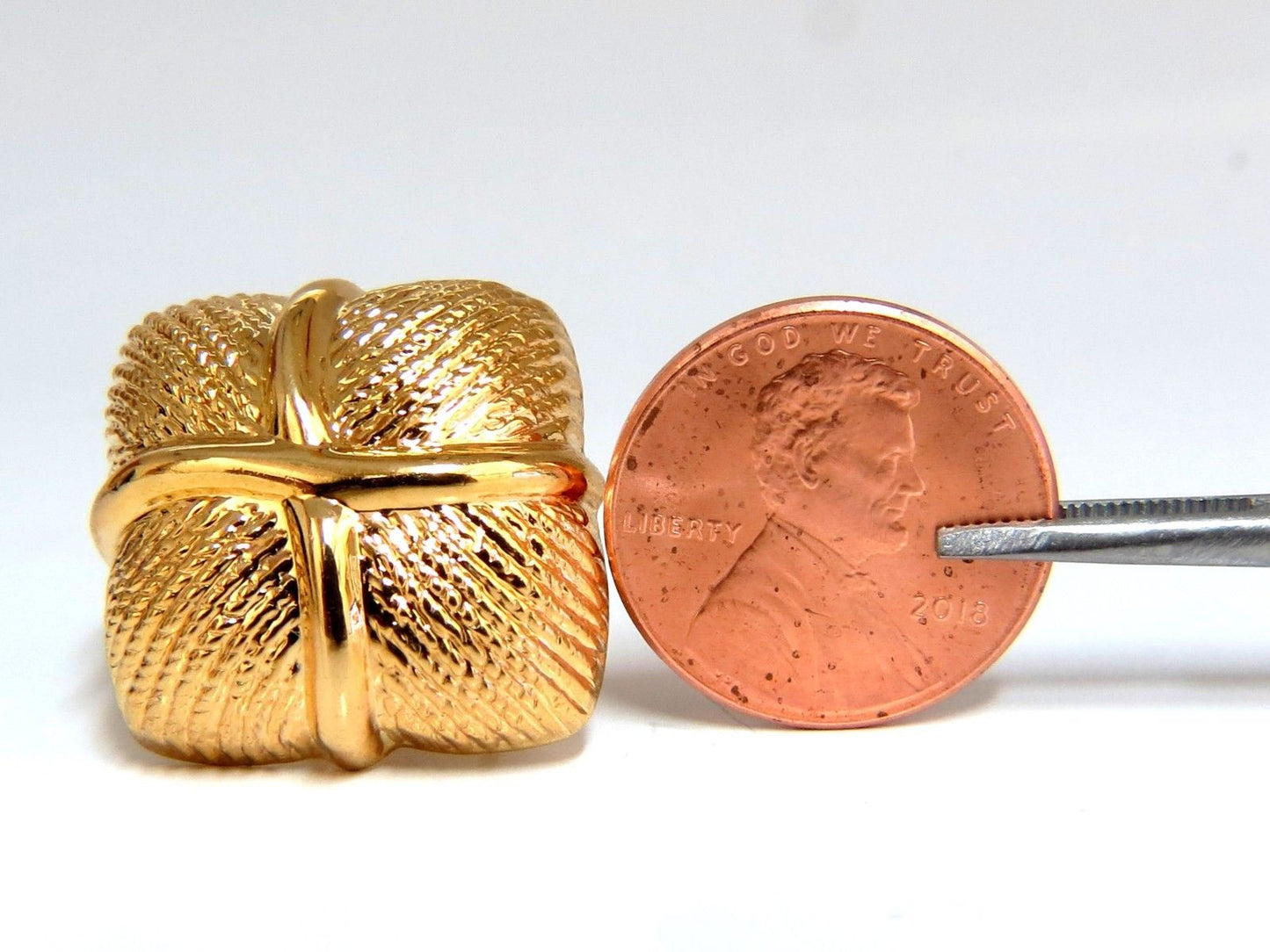14kt Gold Textured Clip Earrings & Omega