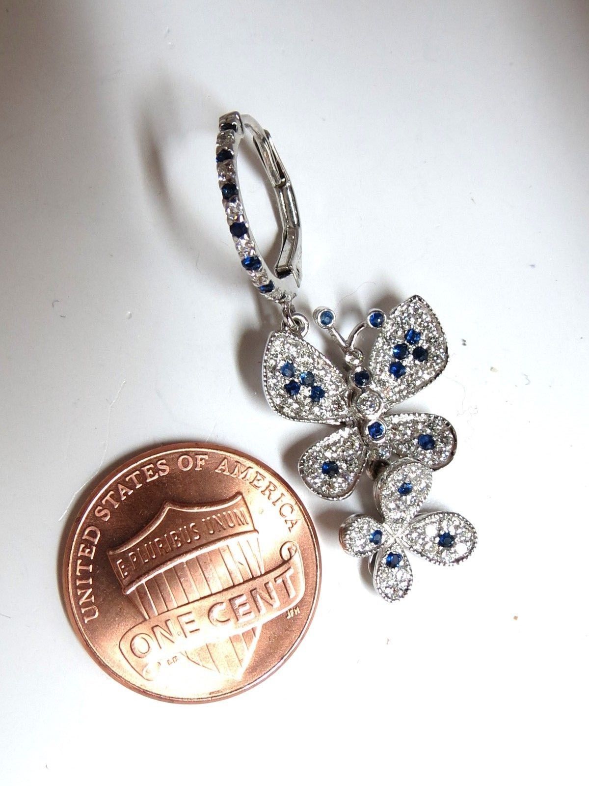 1.90ct Natural Sapphire Diamond Butterfly Dangle Earrings 14kt