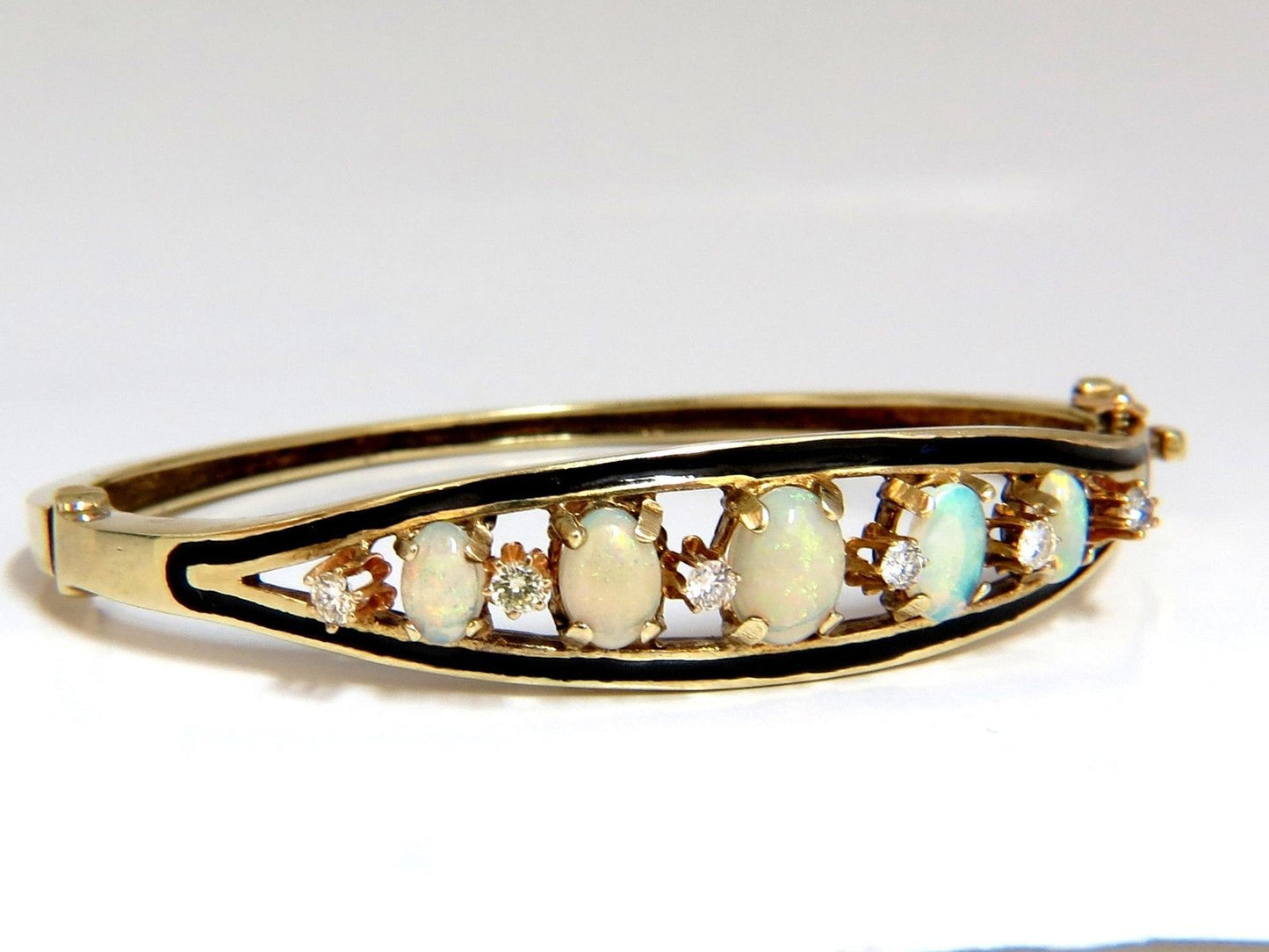 6.60ct natural Australian opals diamond bangle cocktail bracelet 14kt Vintage