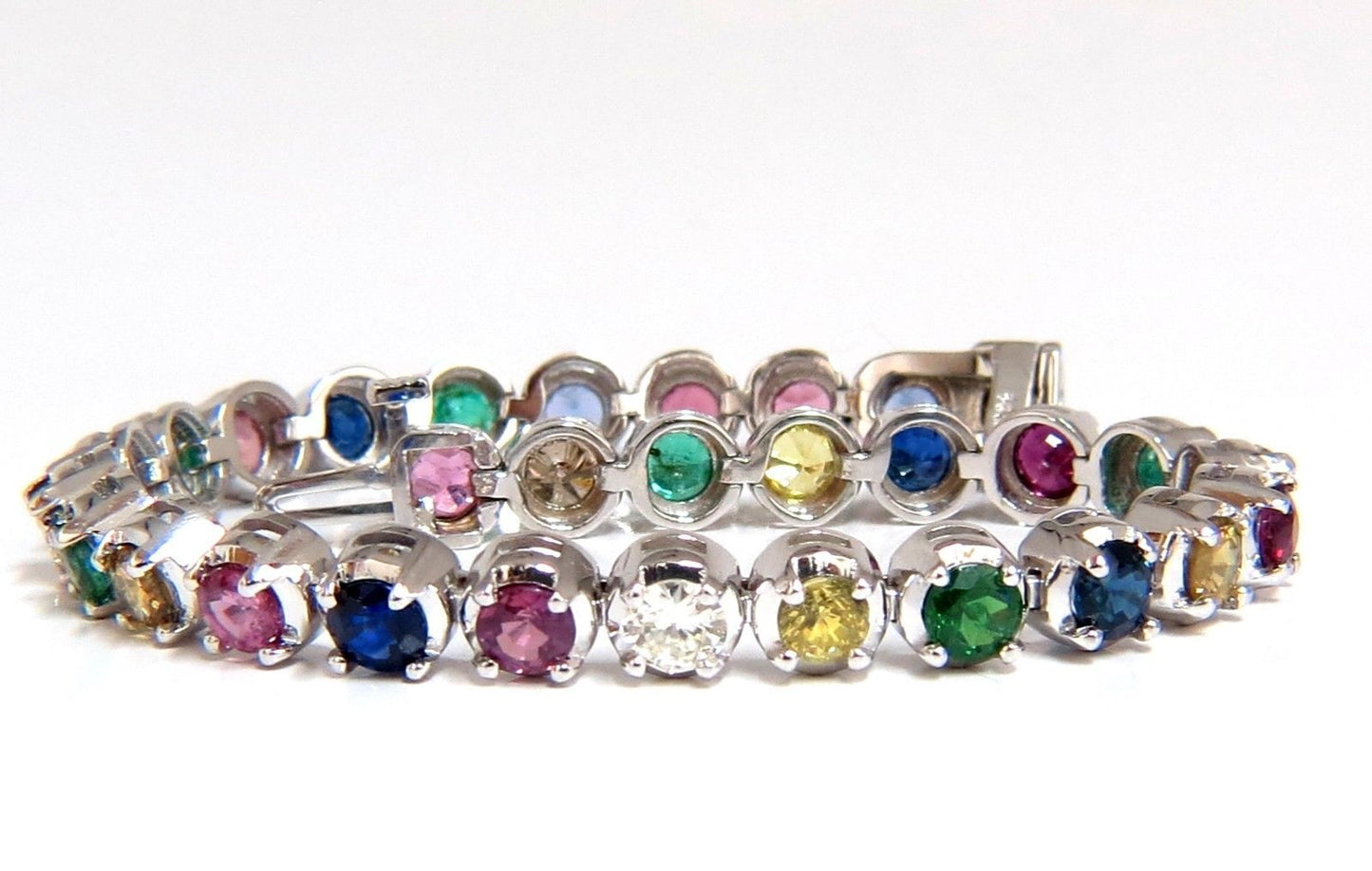 10.30ct natural ruby emerald sapphires diamond tennis bracelet 14kt gem line
