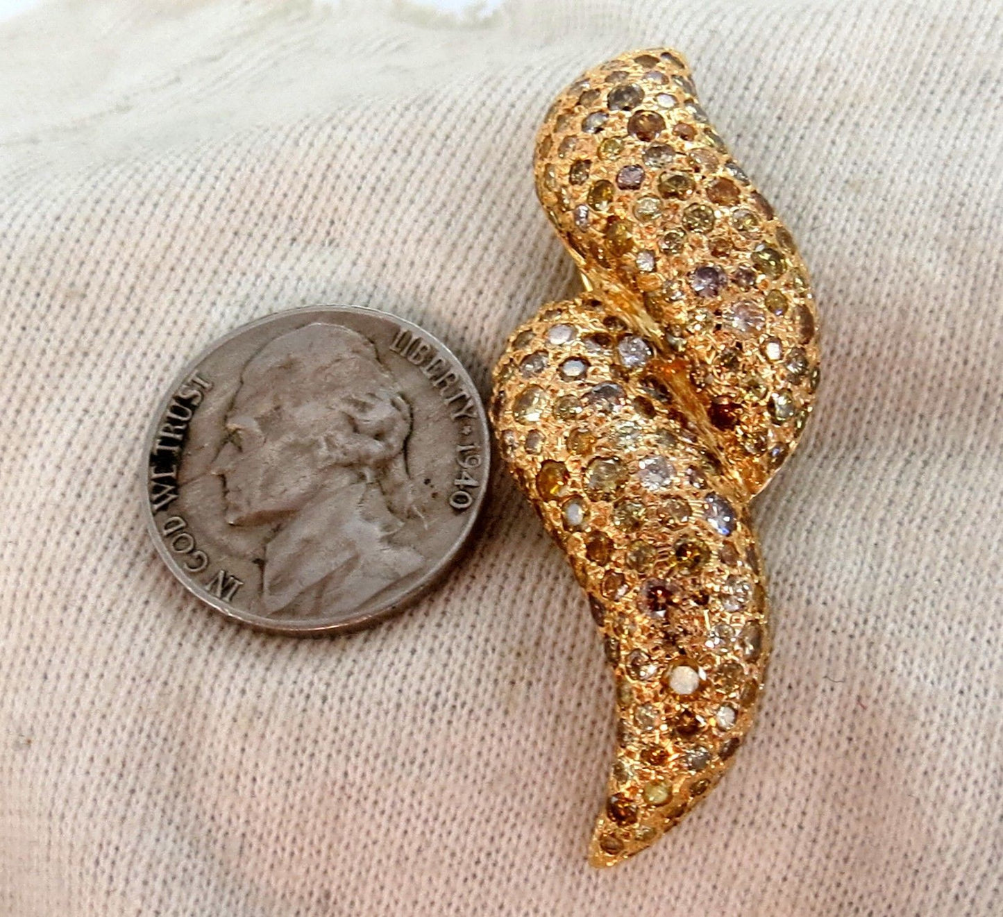 11ct. Natural Fancy Yellow Multicolor Diamond Swirl Dome Clip Earrings 14 karat