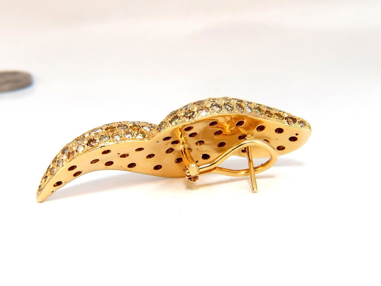 11ct. Natural Fancy Yellow Multicolor Diamond Swirl Dome Clip Earrings 14 karat