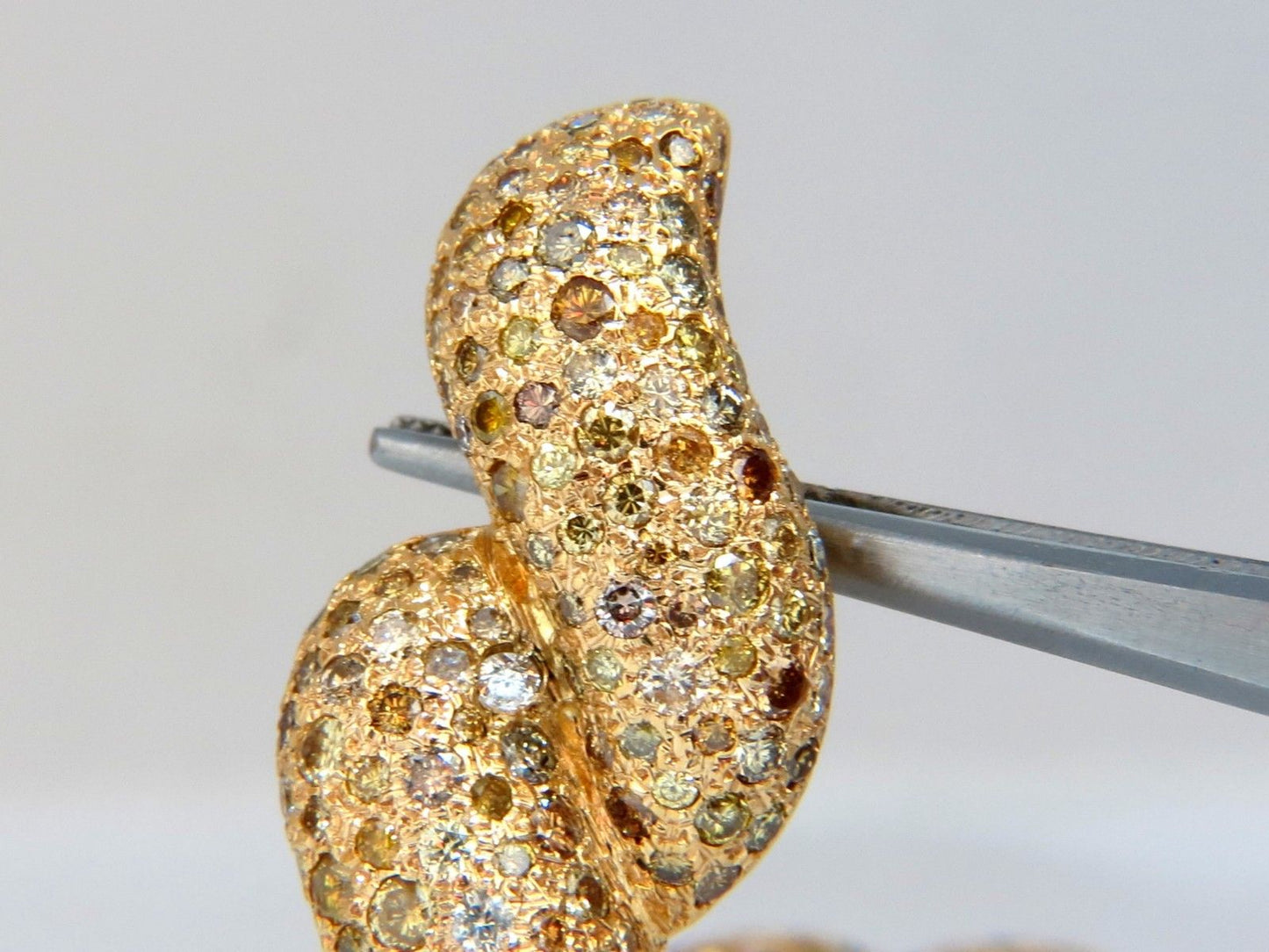11ct. Natural Fancy Yellow Multicolor Diamond Swirl Dome Clip Earrings 14 karat