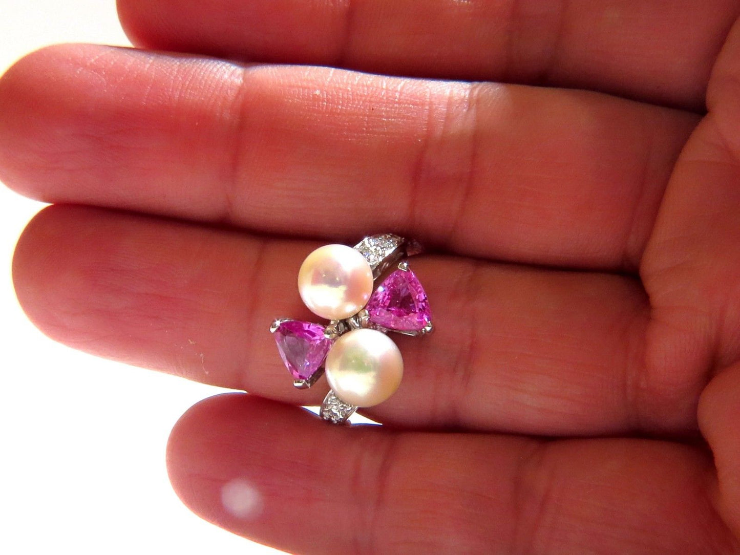 7.8mm Natural South Seas Pink sapphire Diamods rings