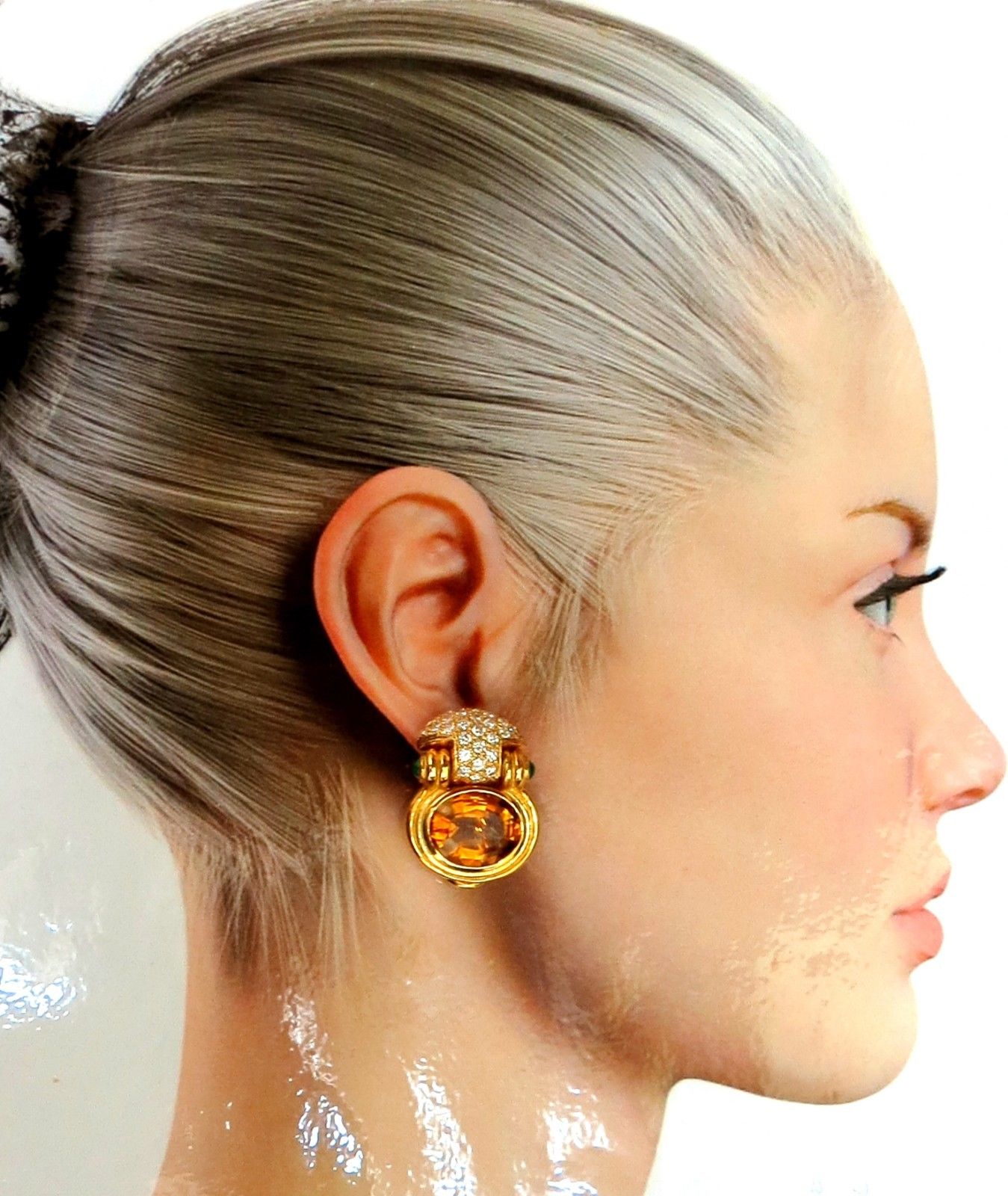 22.50ct Natural Yellow Citrine Diamonds Dangle Earrings 18kt