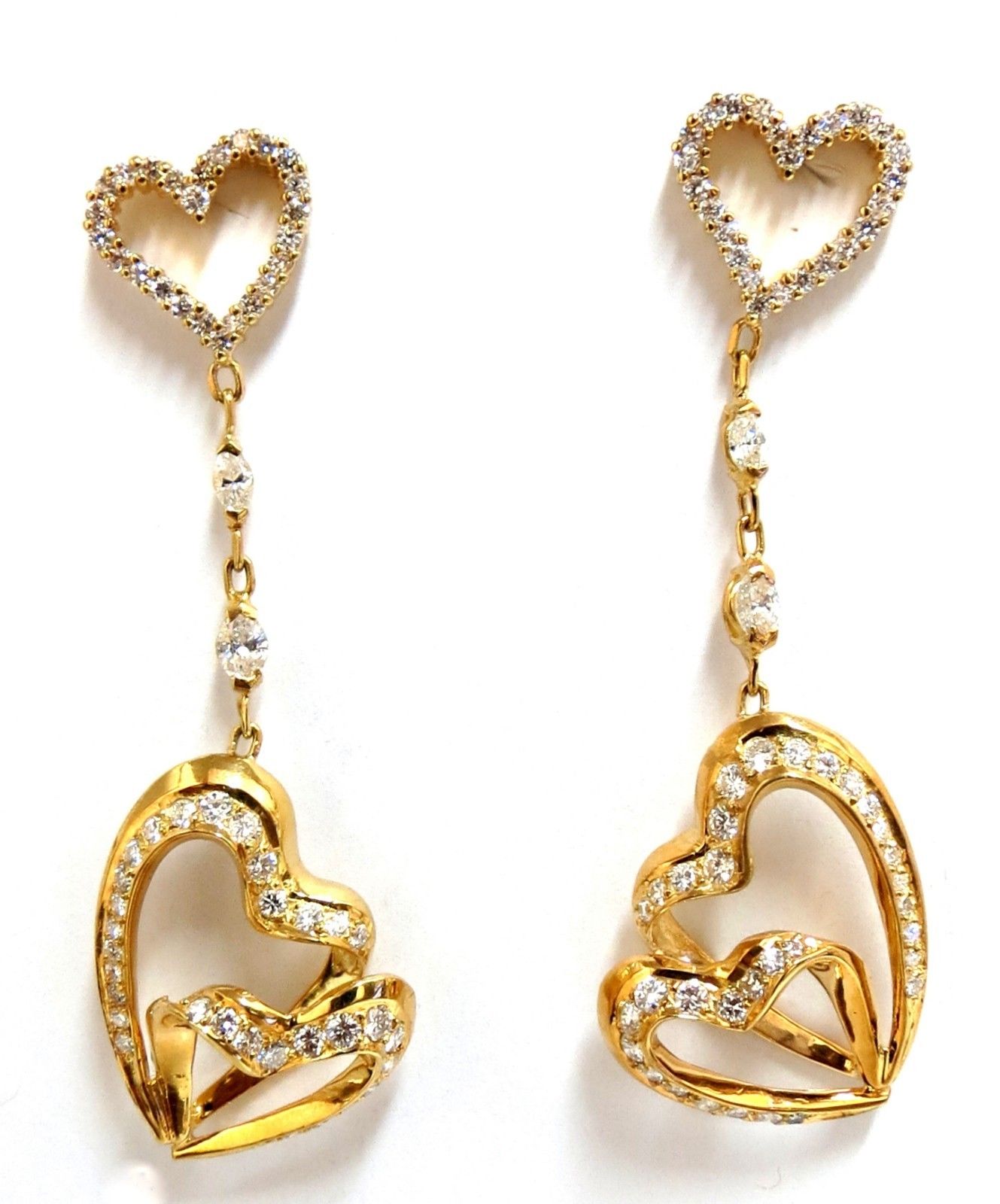 3.00ct Natural Diamonds Hearts on Hearts Dangle Earrings 18 karat