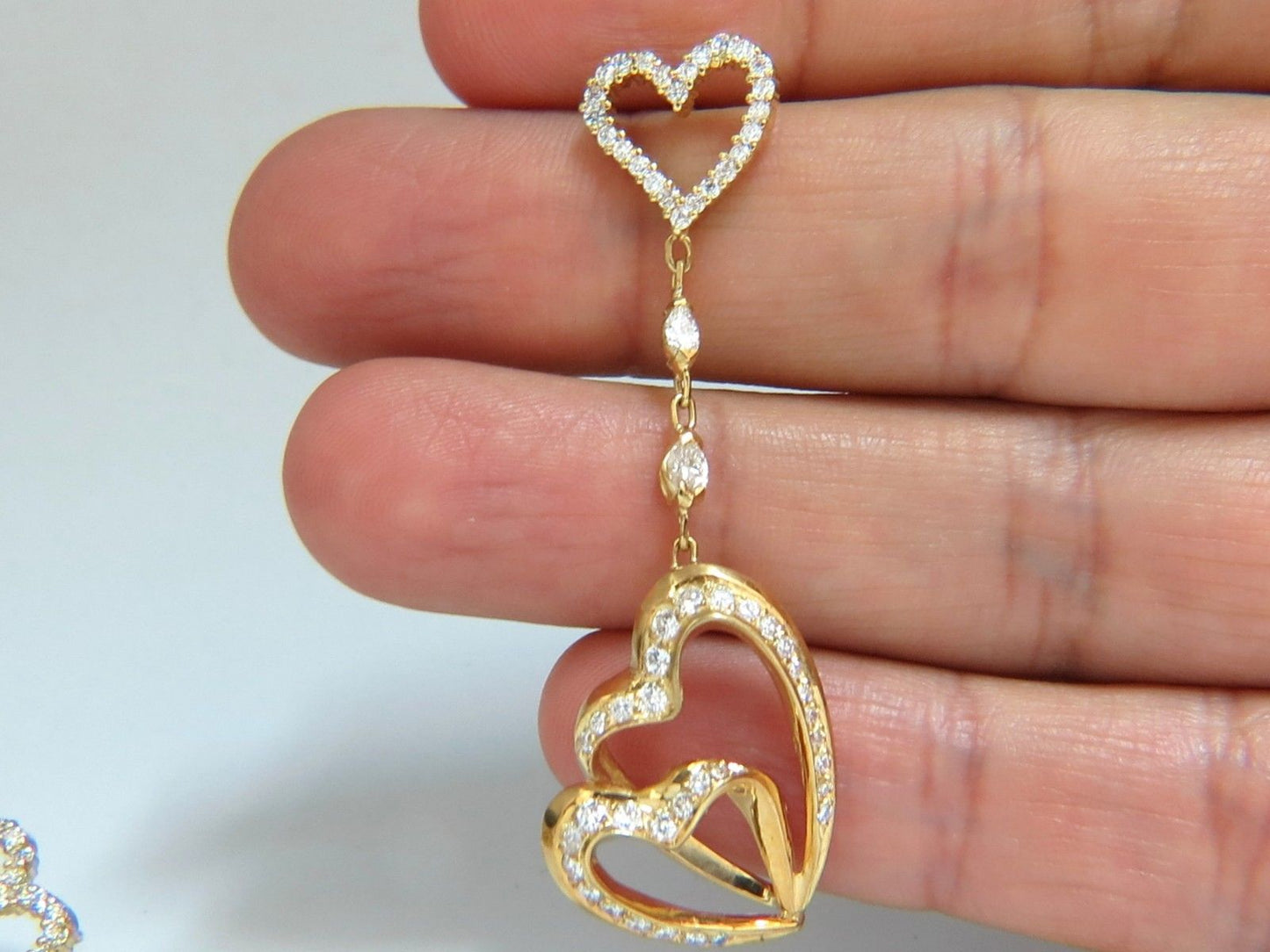 3.00ct Natural Diamonds Hearts on Hearts Dangle Earrings 18 karat