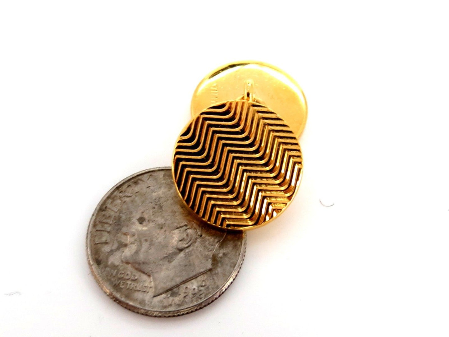 14kt 3D circular double textured Gold cufflinks tread lines