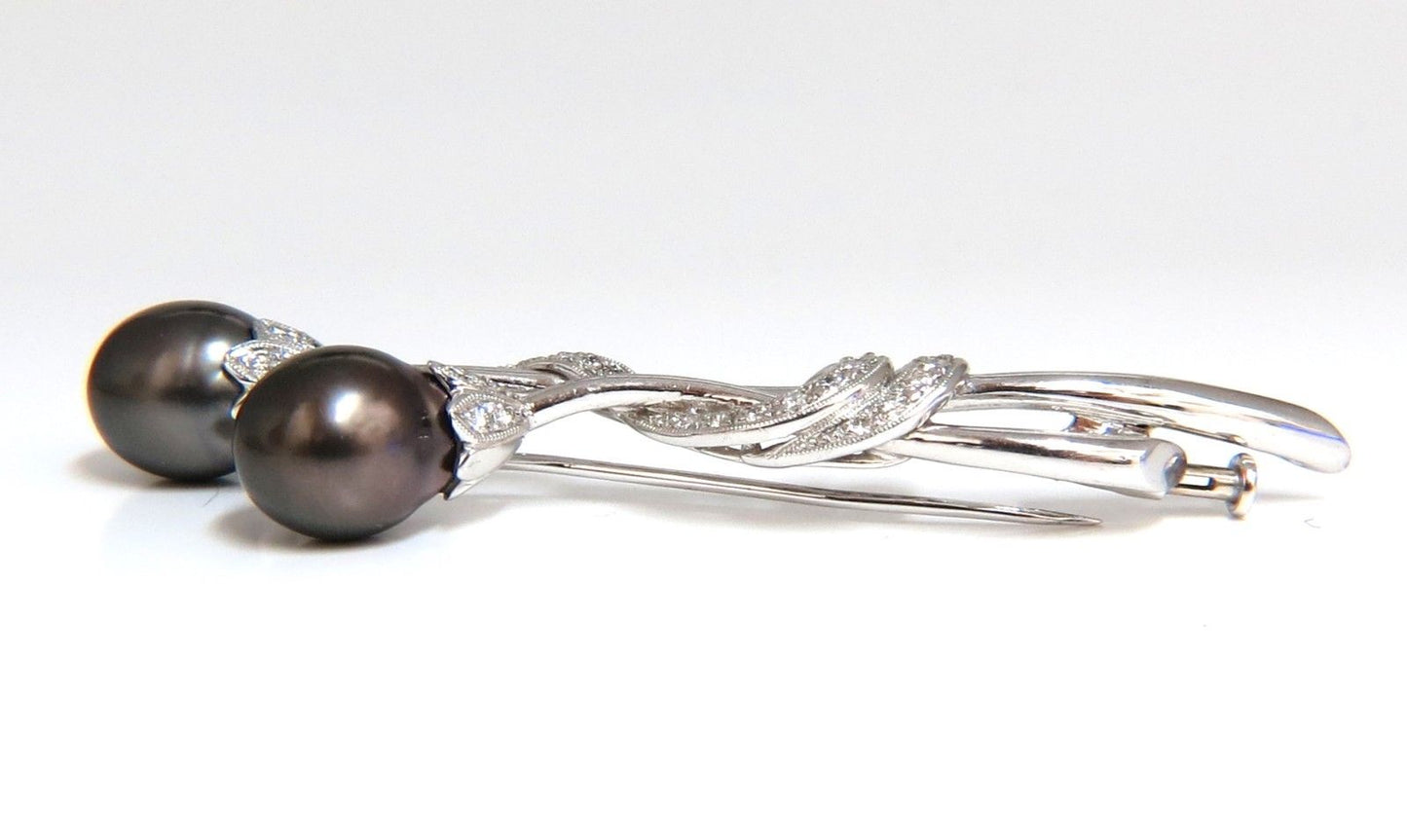 15mm Natural Tahitian Peacock Pearls Diamond Pin 18 Karat