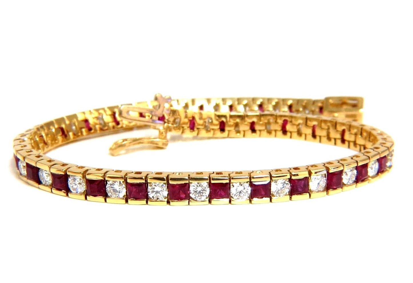 7.20ct Natural Ruby Diamonds Alternating Channel Line Bracelet 14 Karat
