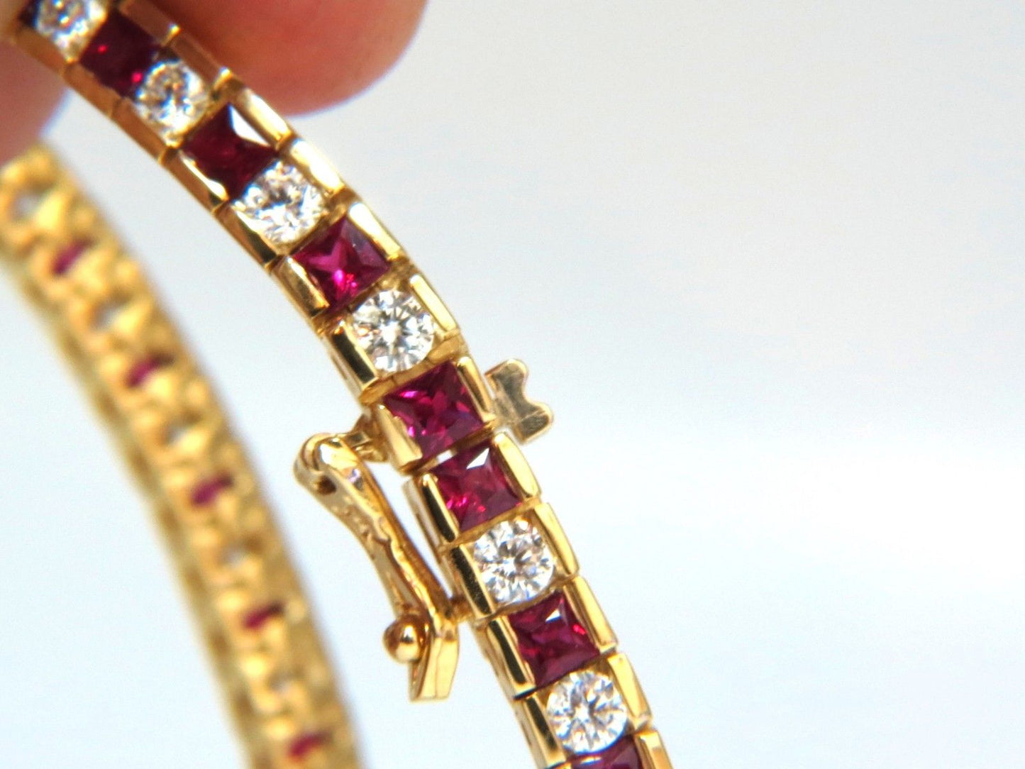 7.20ct Natural Ruby Diamonds Alternating Channel Line Bracelet 14 Karat