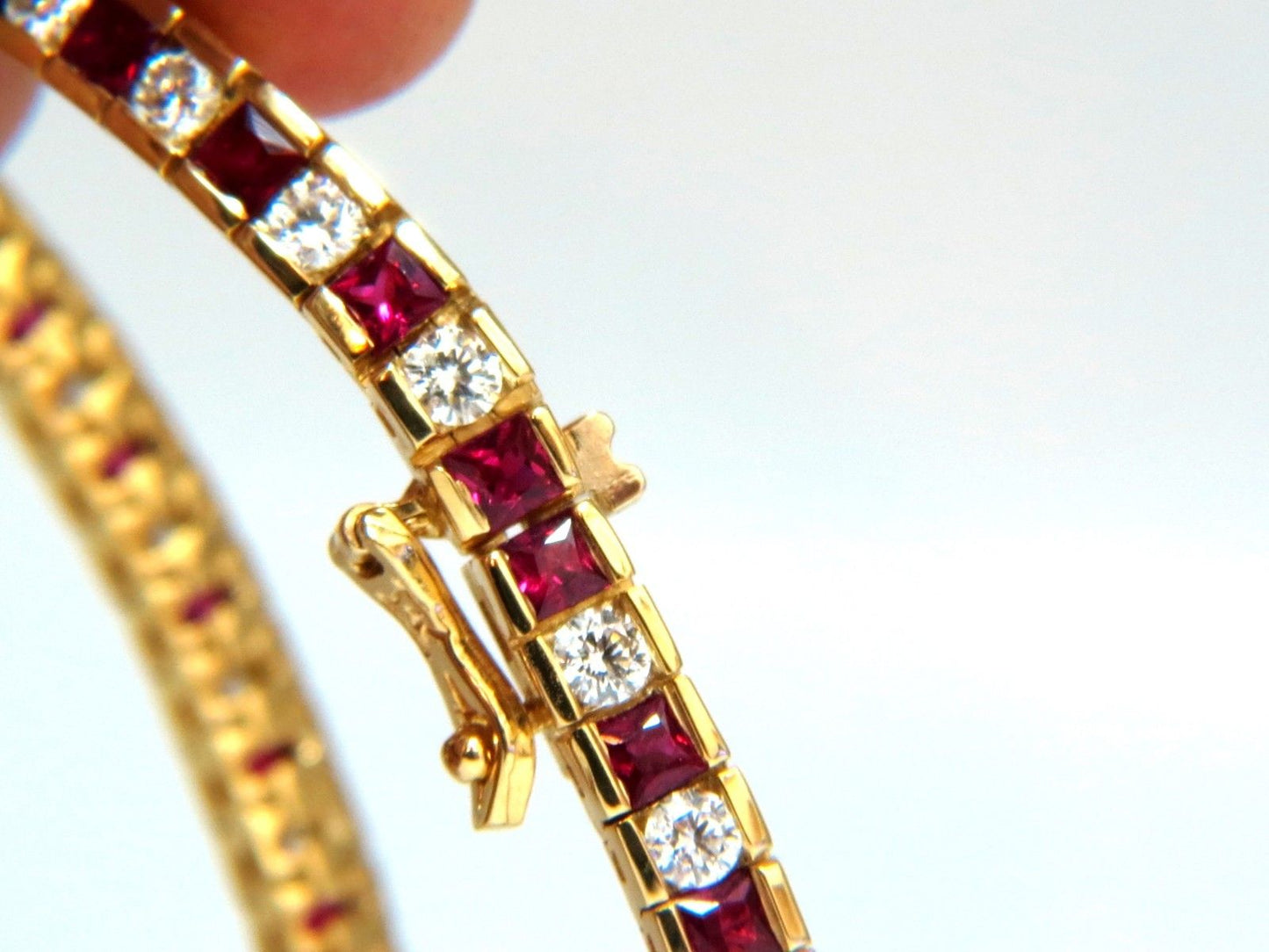 7.20ct Natural Ruby Diamonds Alternating Channel Line Bracelet 14 Karat