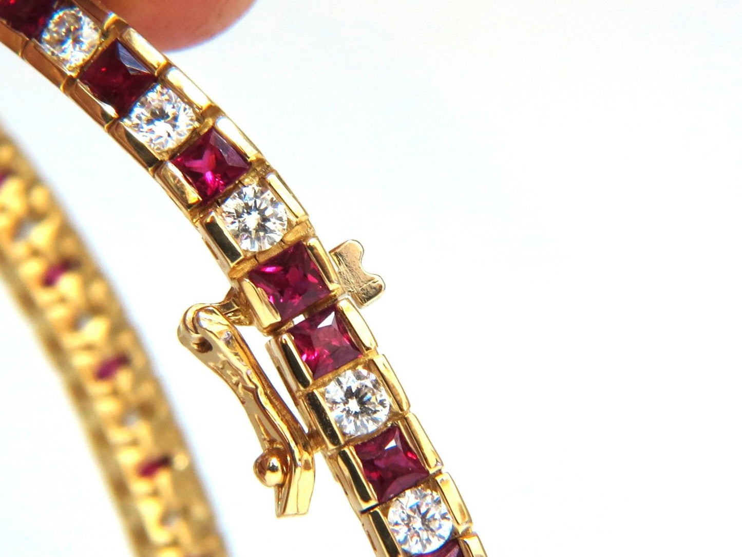 7.20ct Natural Ruby Diamonds Alternating Channel Line Bracelet 14 Karat