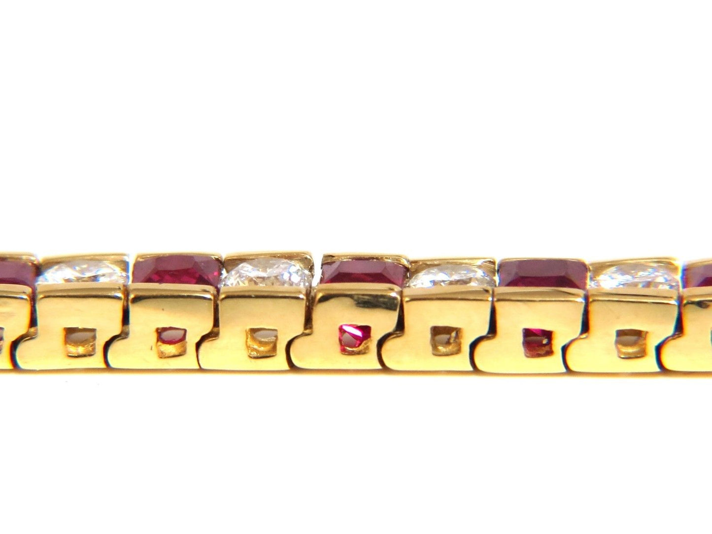 7.20ct Natural Ruby Diamonds Alternating Channel Line Bracelet 14 Karat