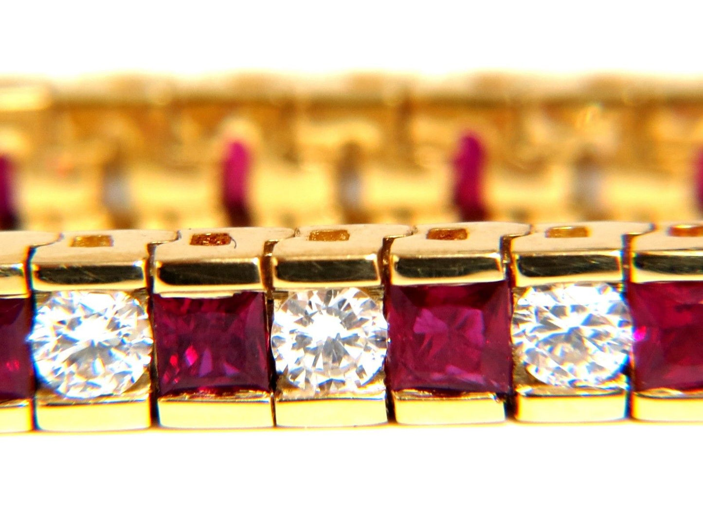 7.20ct Natural Ruby Diamonds Alternating Channel Line Bracelet 14 Karat