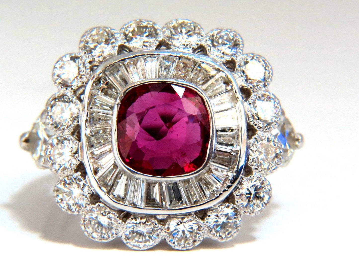 Ballerina Cocktail Cluster No Heat Ruby Diamond Ring 4.58ct. 18 Karat