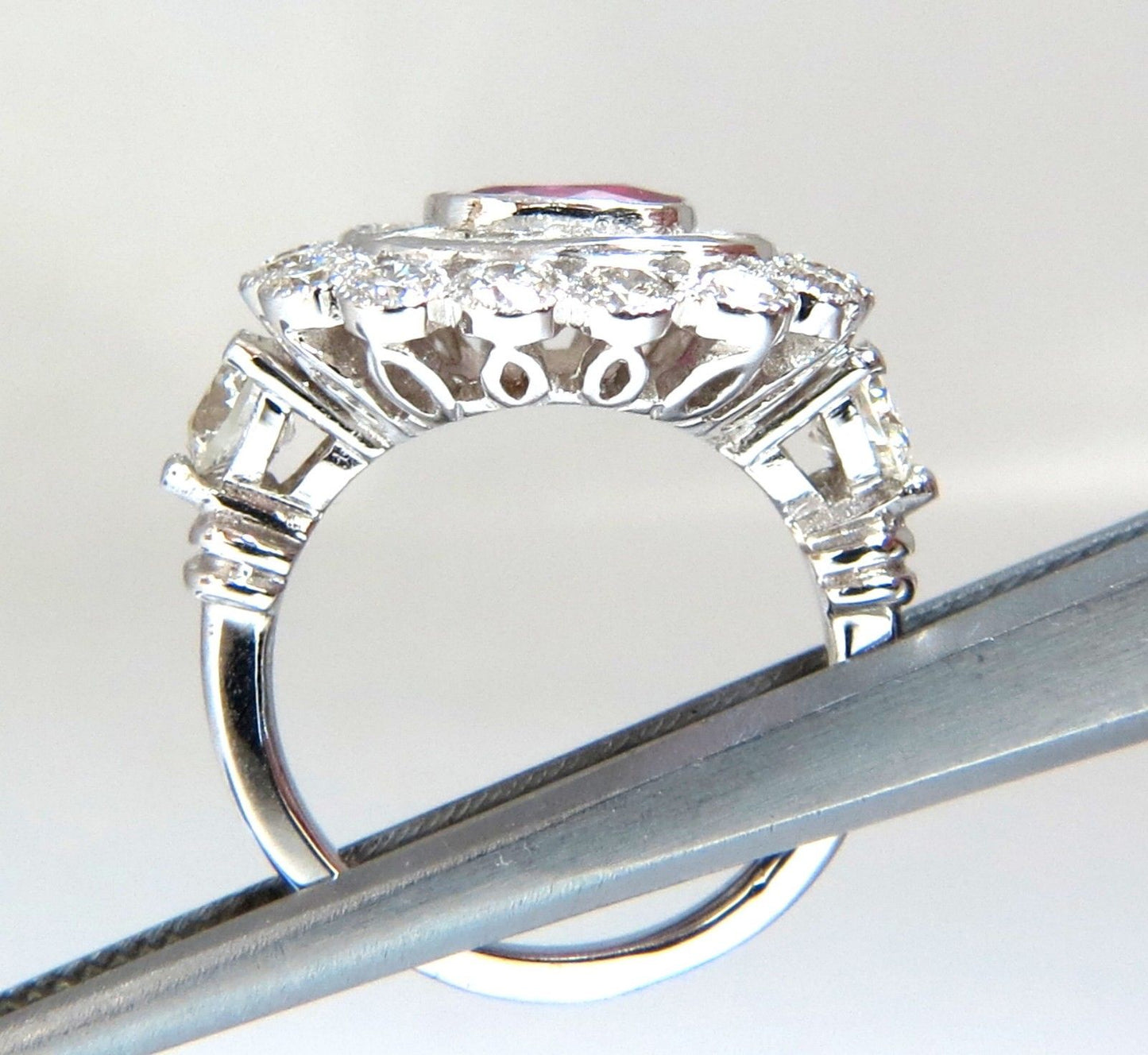 Ballerina Cocktail Cluster No Heat Ruby Diamond Ring 4.58ct. 18 Karat