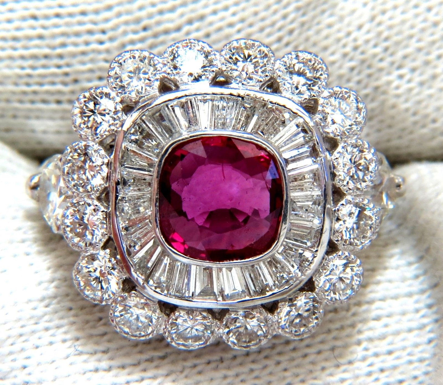 Ballerina Cocktail Cluster No Heat Ruby Diamond Ring 4.58ct. 18 Karat