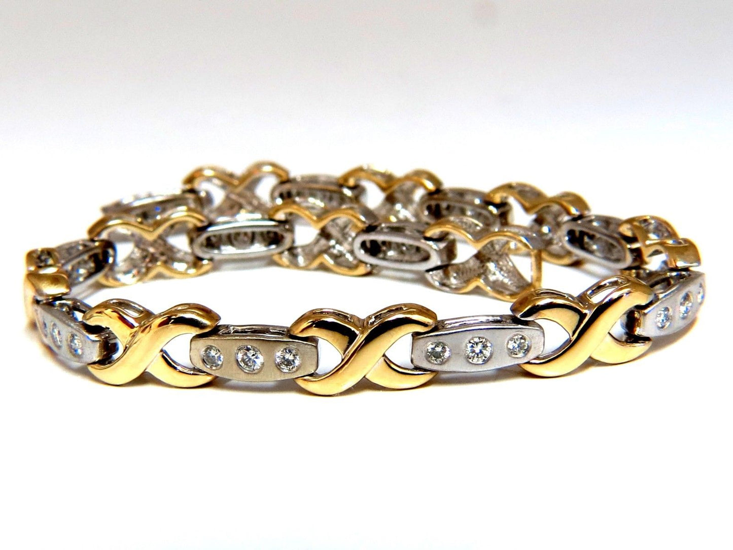 1.15 Carat Modern Diamond X Link Bracelet 14 Karat Two-Toned