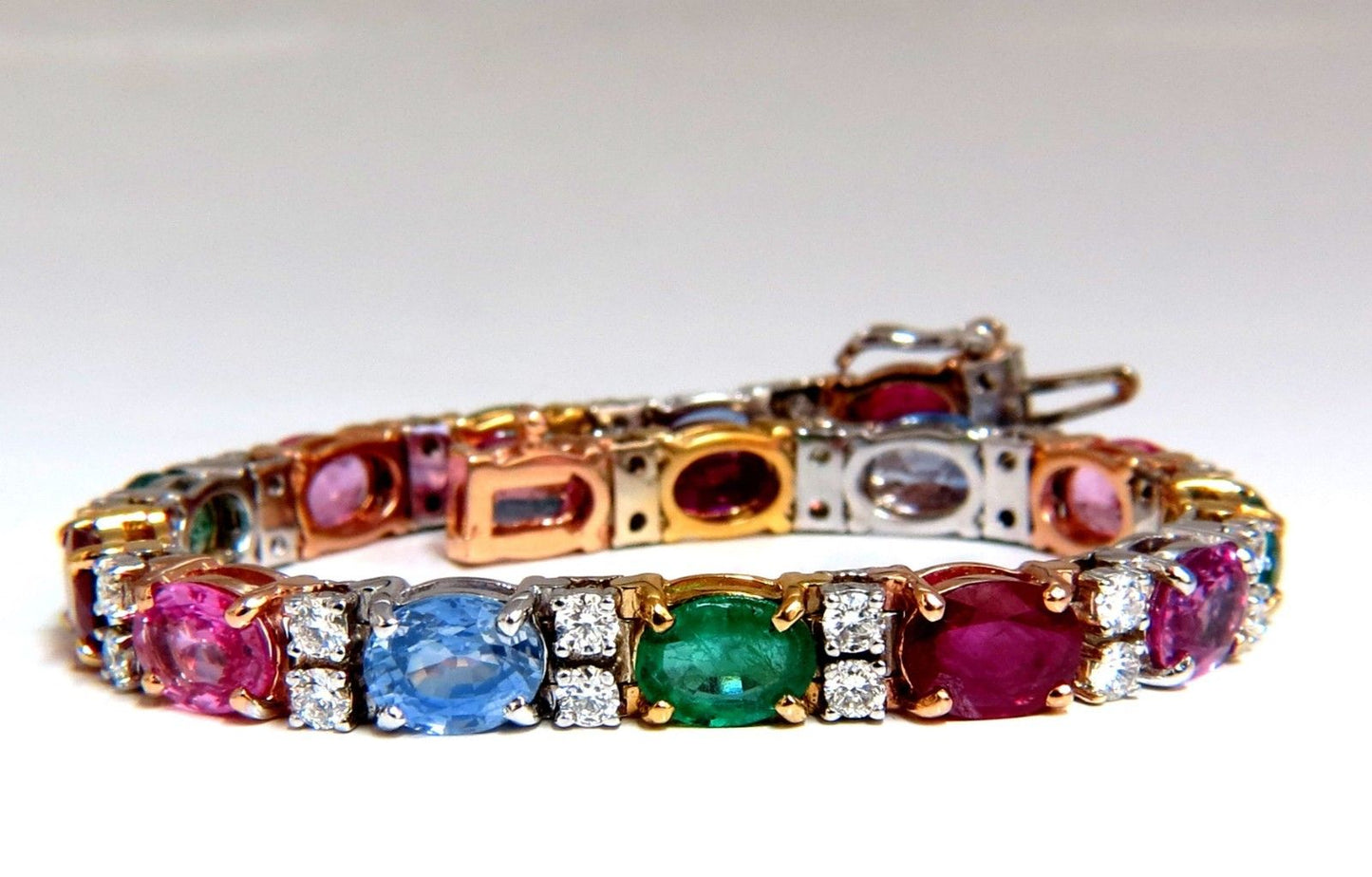 22.90ct natural sapphires emeralds ruby diamond tennis bracelet 14 karat