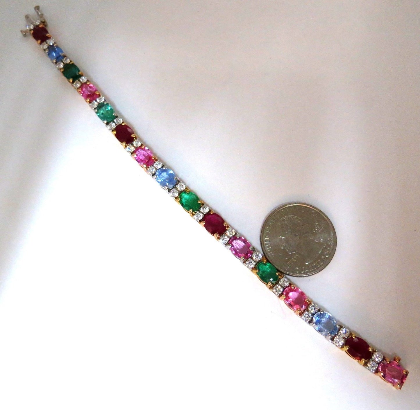 22.90ct natural sapphires emeralds ruby diamond tennis bracelet 14 karat