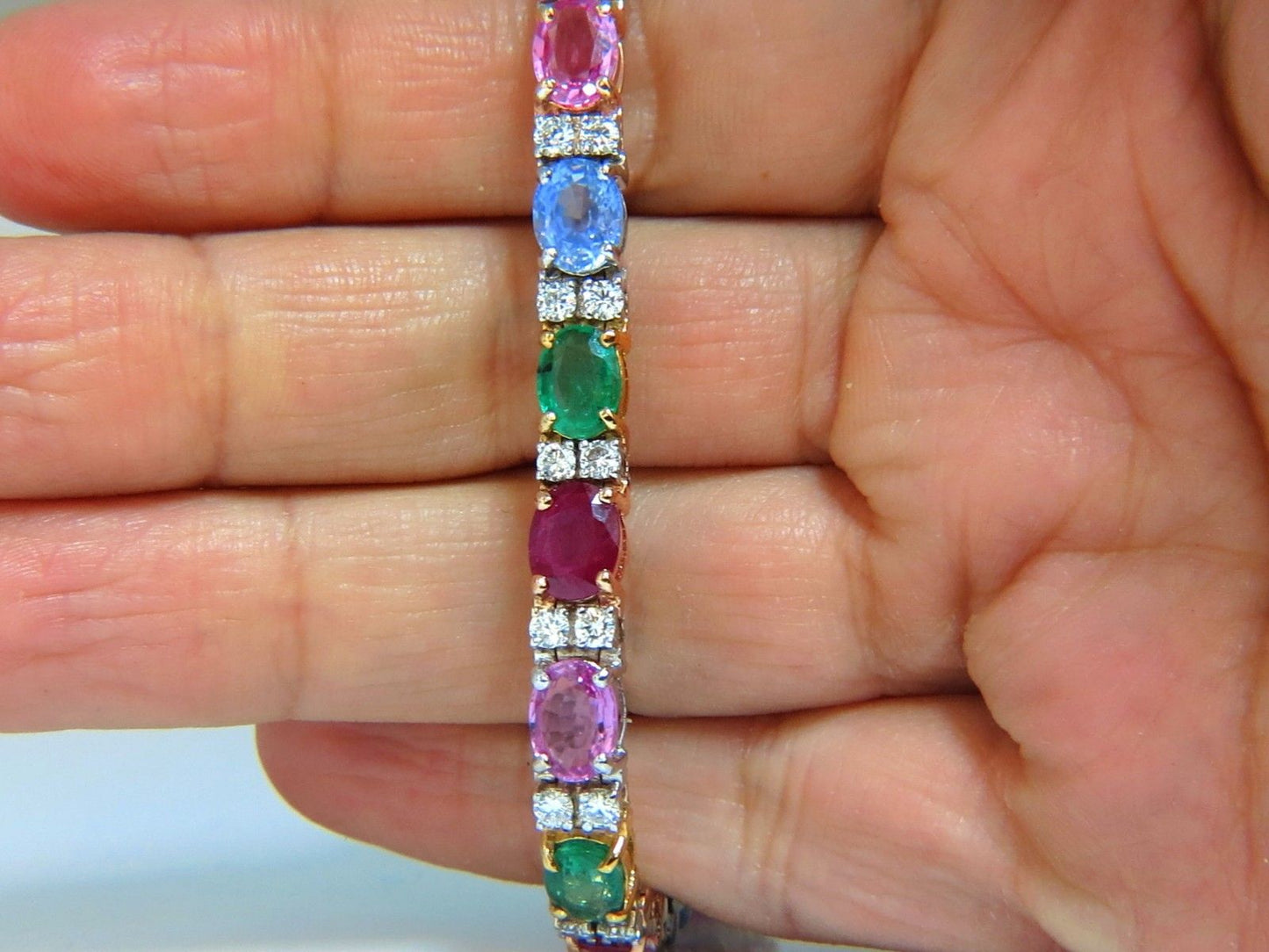 22.90ct natural sapphires emeralds ruby diamond tennis bracelet 14 karat