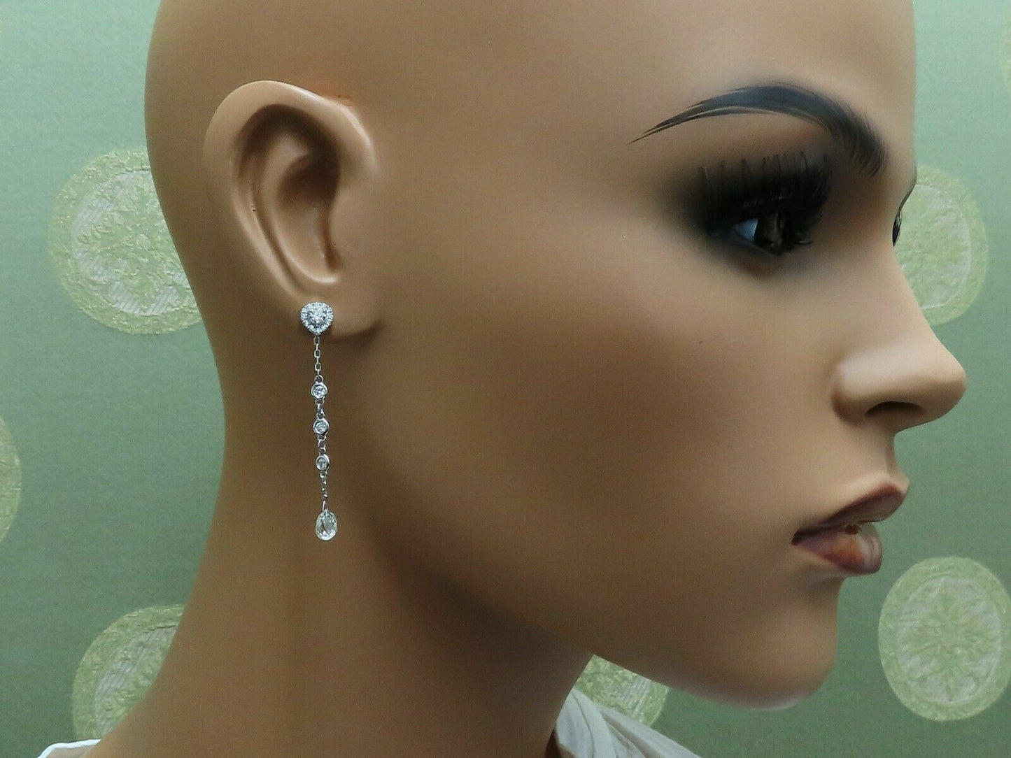 2.20ct Natural Briolette Diamonds Dangle Station Yard Earrings 14 Karat