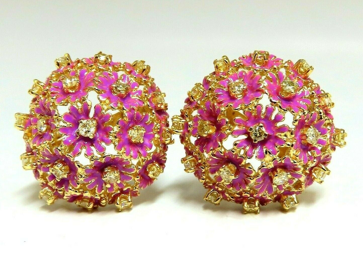 1.52ct Natural Fancy Yellow Diamonds Floral Dome Cluster Clip Earrings 14 Karat