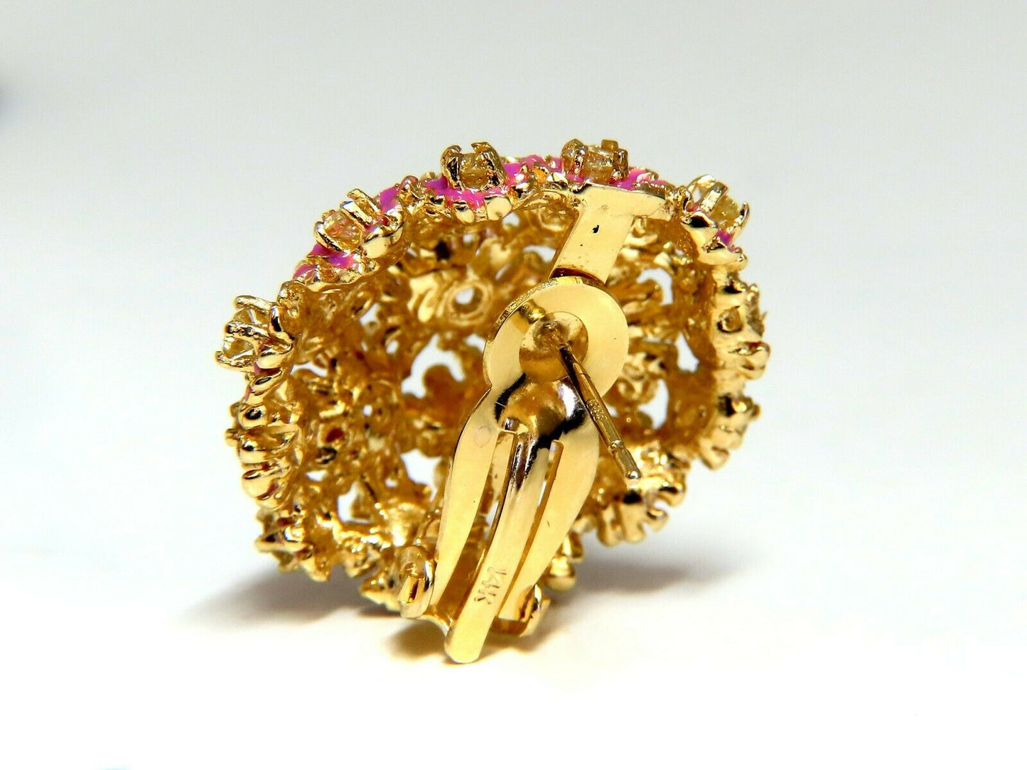 1.52ct Natural Fancy Yellow Diamonds Floral Dome Cluster Clip Earrings 14 Karat