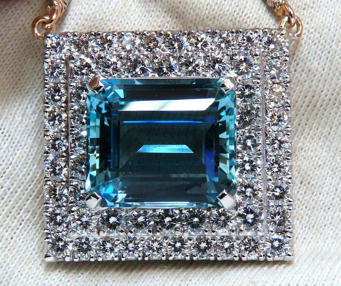 GIA Certified 25.48ct. Natural "Blue" Aquamarine 15ct Diamonds Necklace 18 Karat