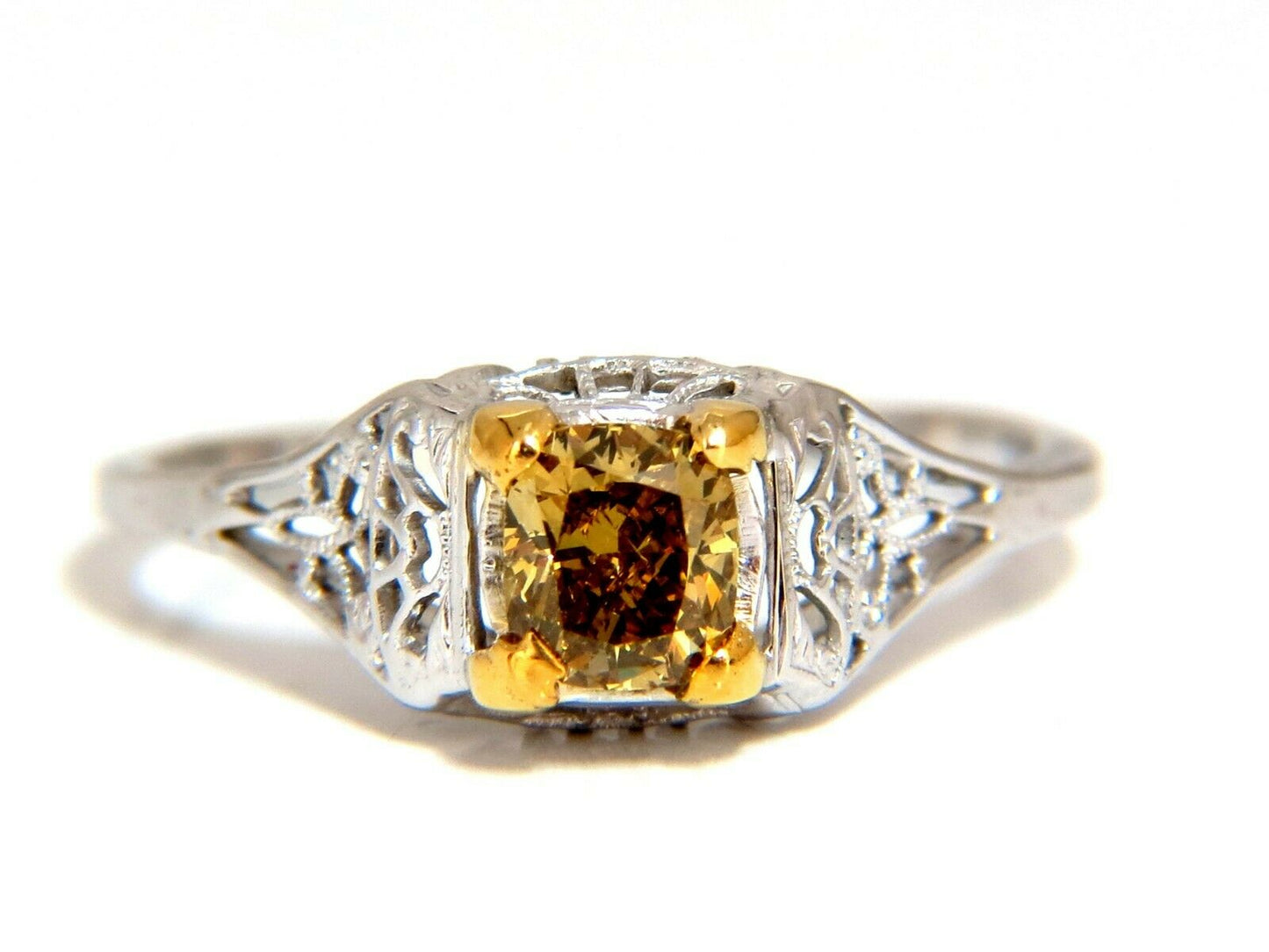 .57ct Natural Fancy Orange Brown Diamond Vintage Gilt Ring 14 Karat