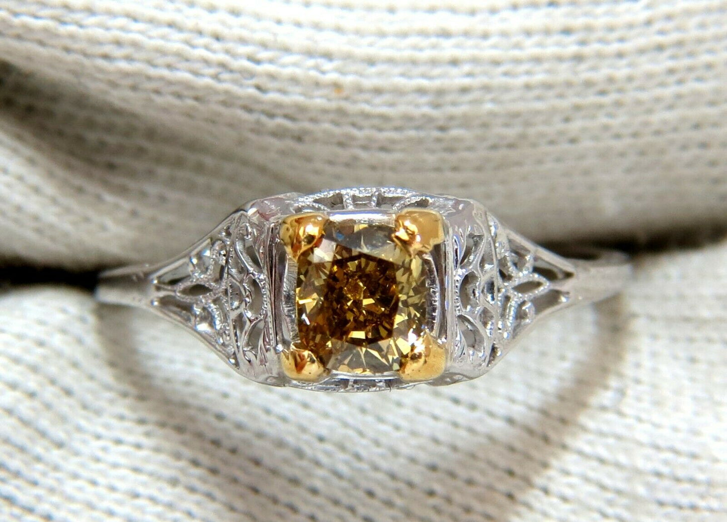 .57ct Natural Fancy Orange Brown Diamond Vintage Gilt Ring 14 Karat