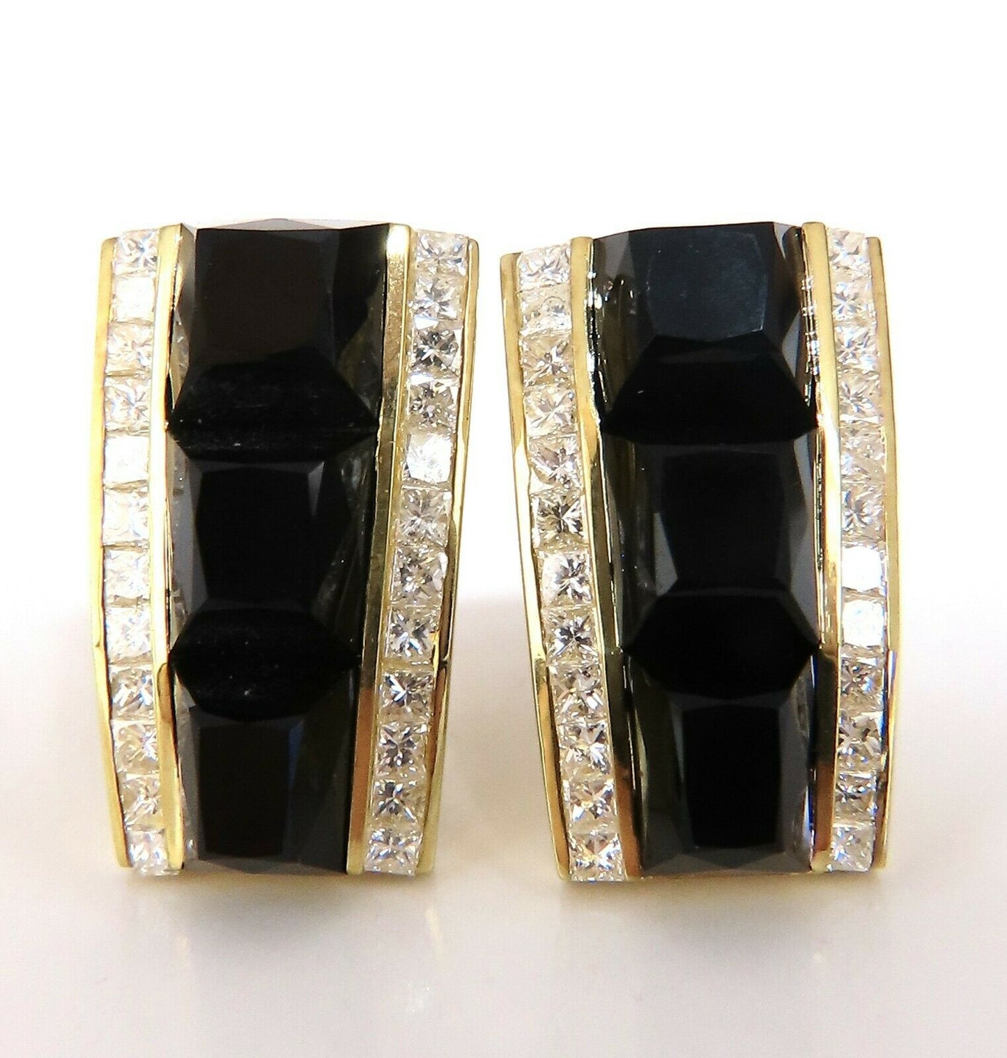 2.50ct Natural Princess Cut Diamonds Jet Black Onyx Clip Earrings 18 Karat