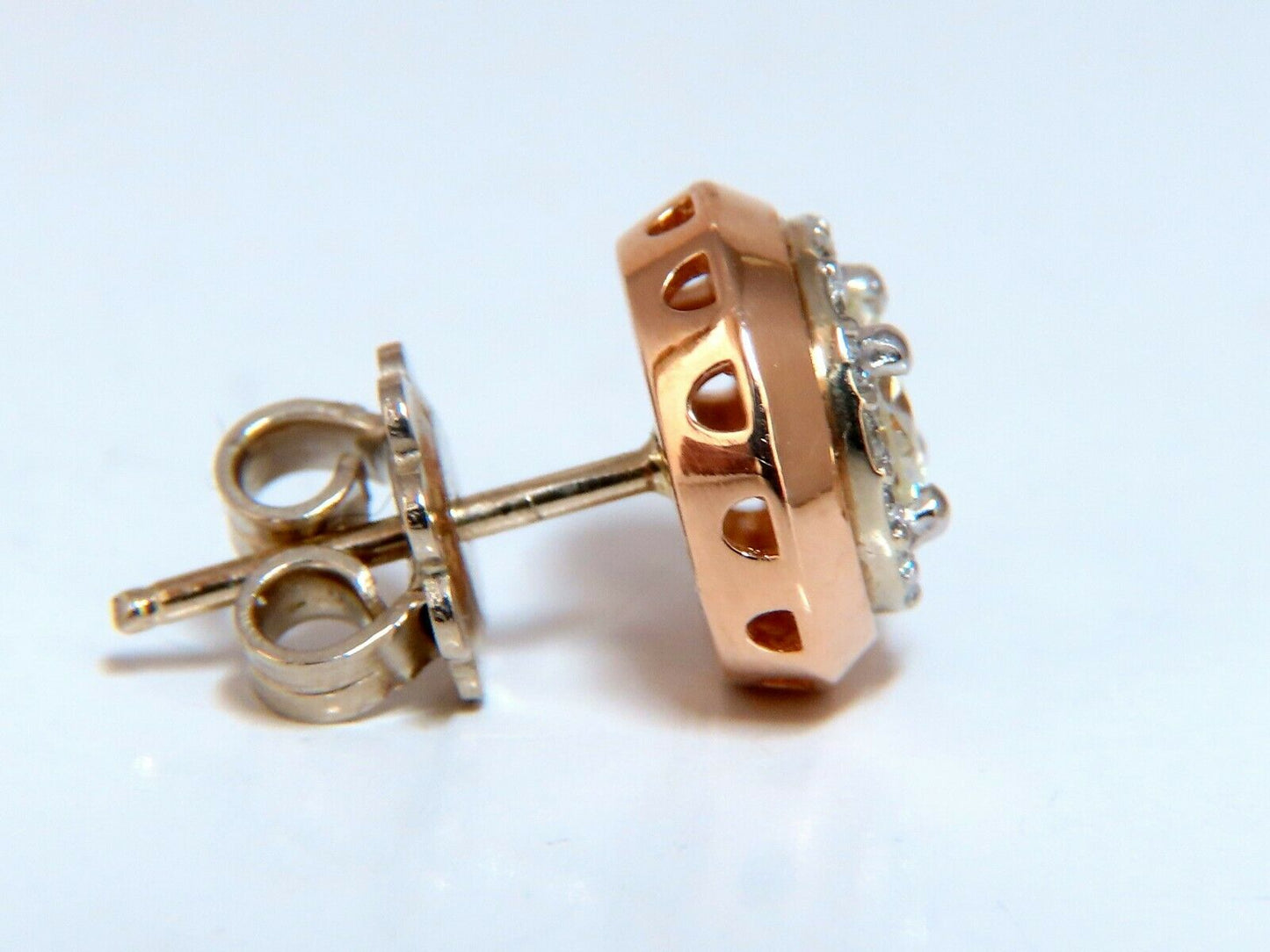 1.12ct Natural Round Diamond Stud Earrings 14 Karat Halo